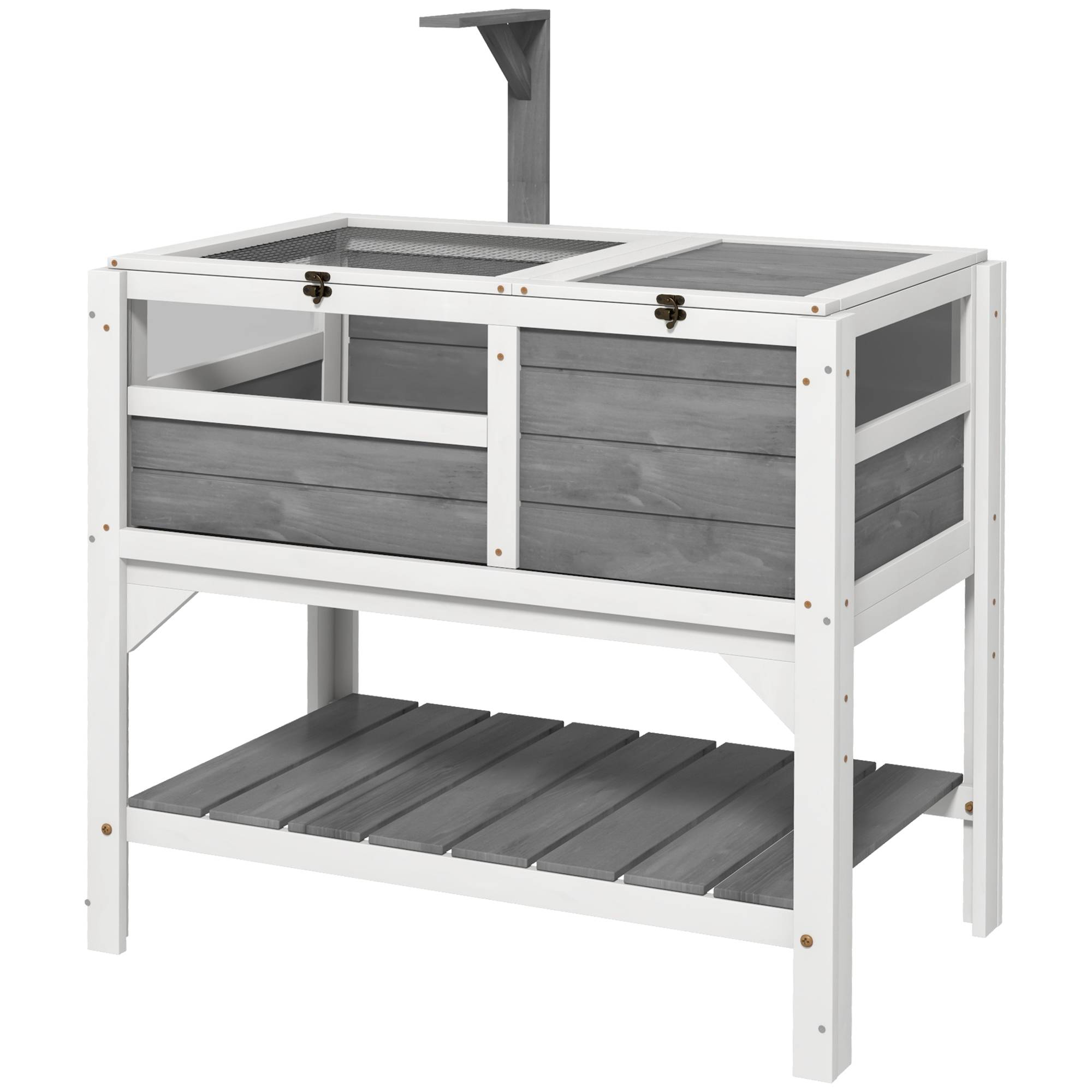 Maison enclos pour tortues sur pieds avec étagère de rangement en bois massif - 84 x 51 x 103 cm - Image 2