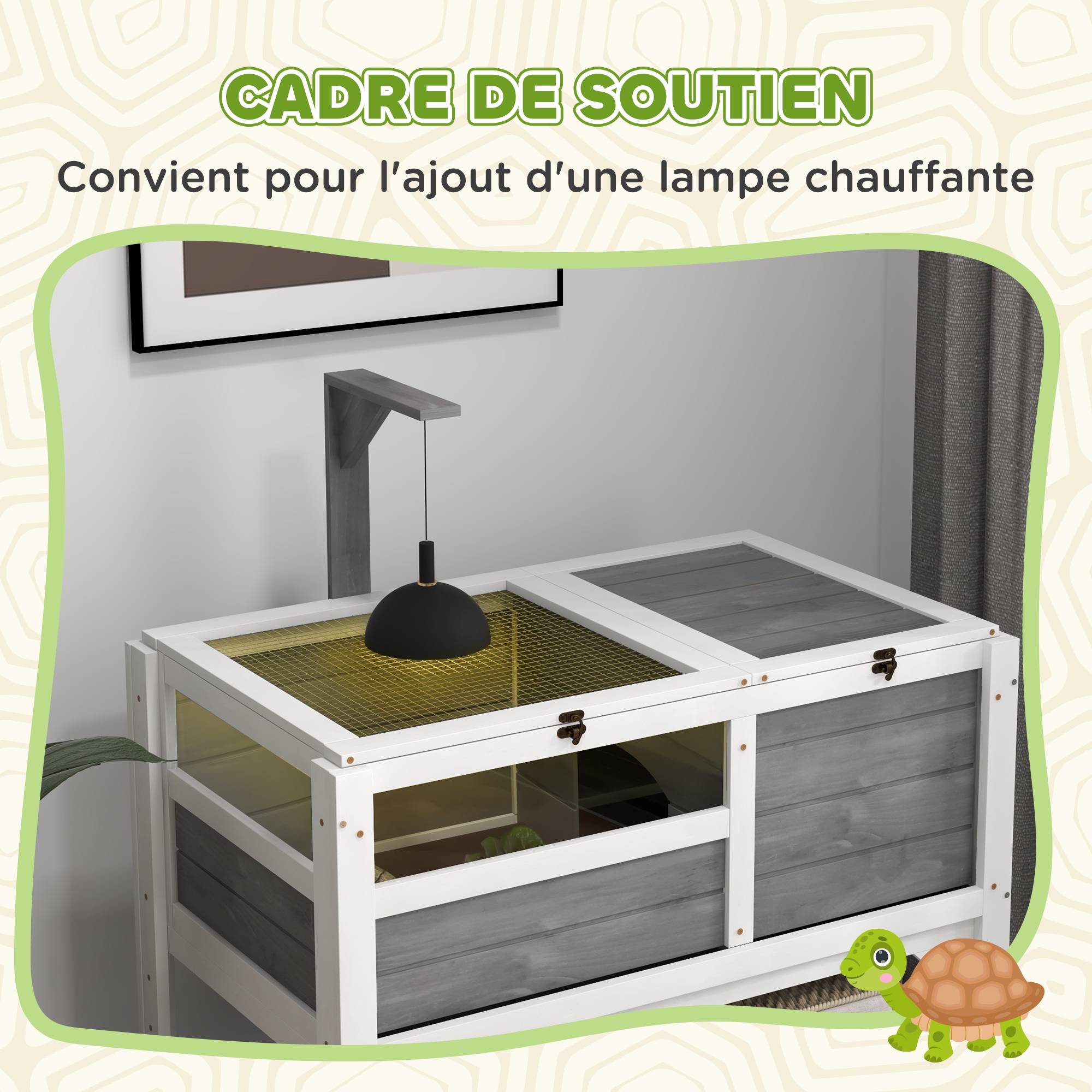 Maison enclos pour tortues sur pieds avec étagère de rangement en bois massif - 84 x 51 x 103 cm - Image 7