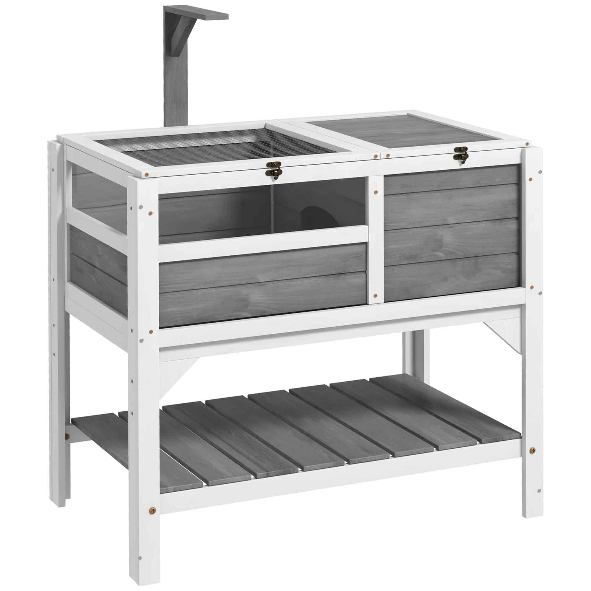 Maison enclos pour tortues sur pieds avec étagère de rangement en bois massif - 84 x 51 x 103 cm - Image 1