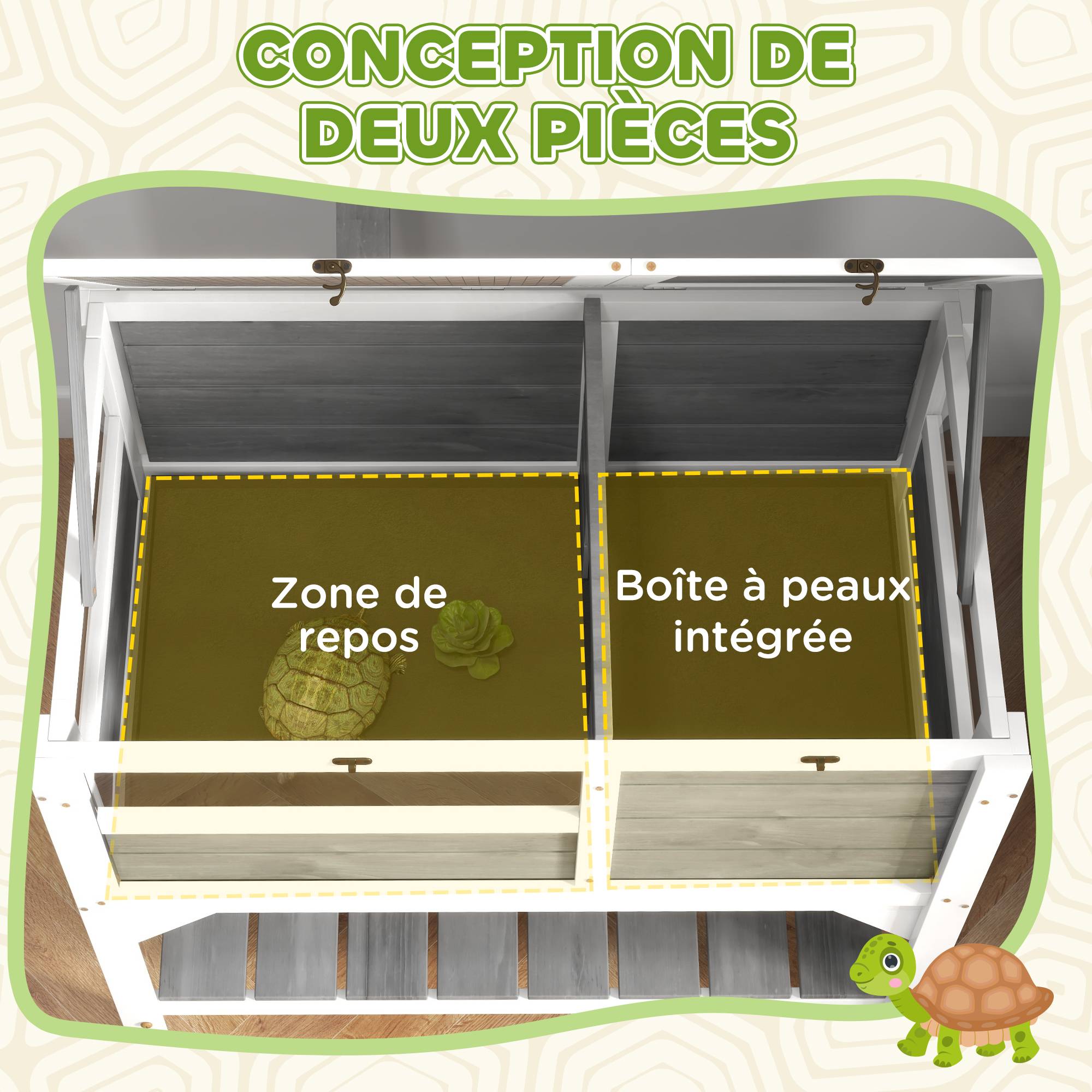 Maison enclos pour tortues sur pieds avec étagère de rangement en bois massif - 84 x 51 x 103 cm - Image 6