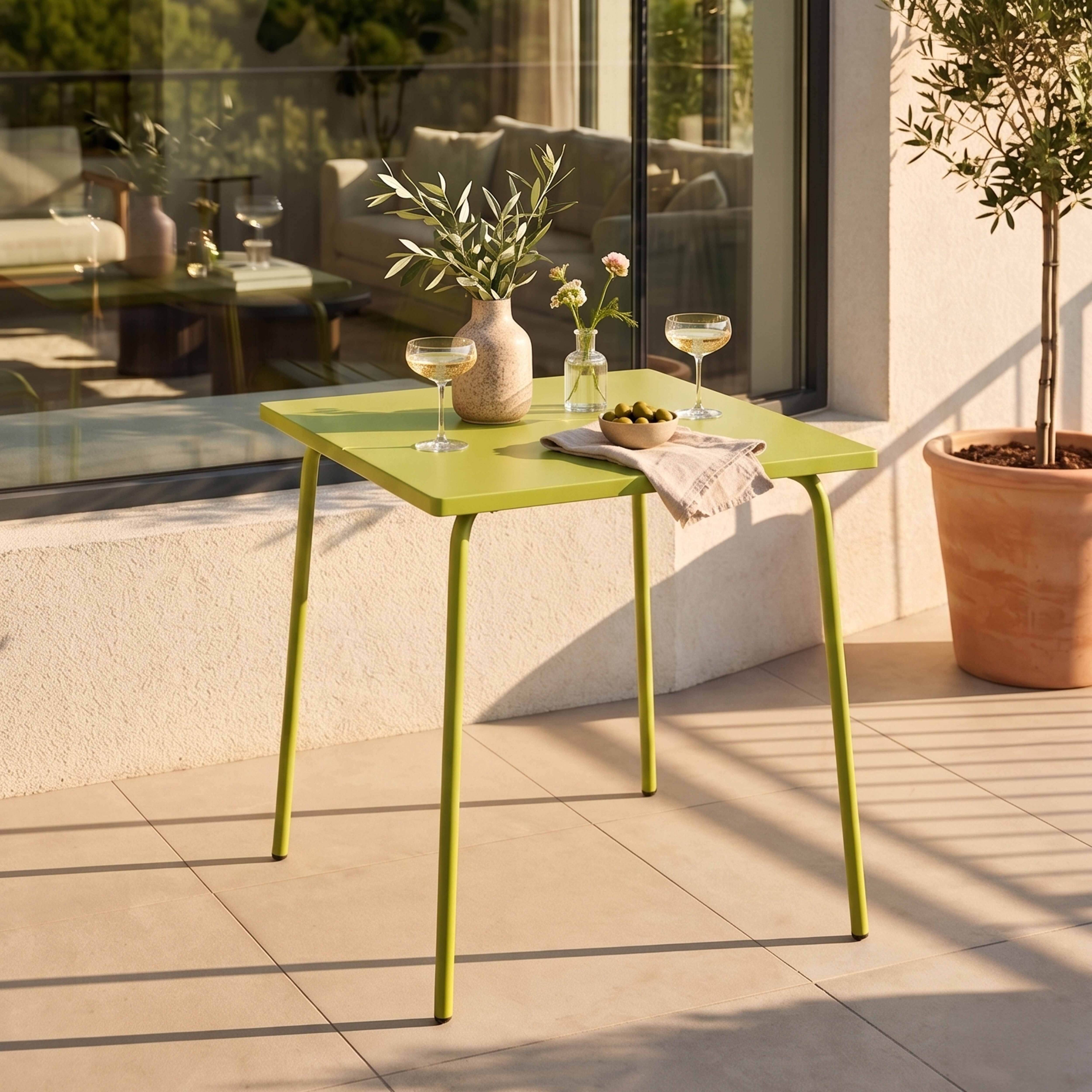 Oviala - Table de jardin carrée en métal 4 places 70 cm vert Palavas - Oviala - Image 2