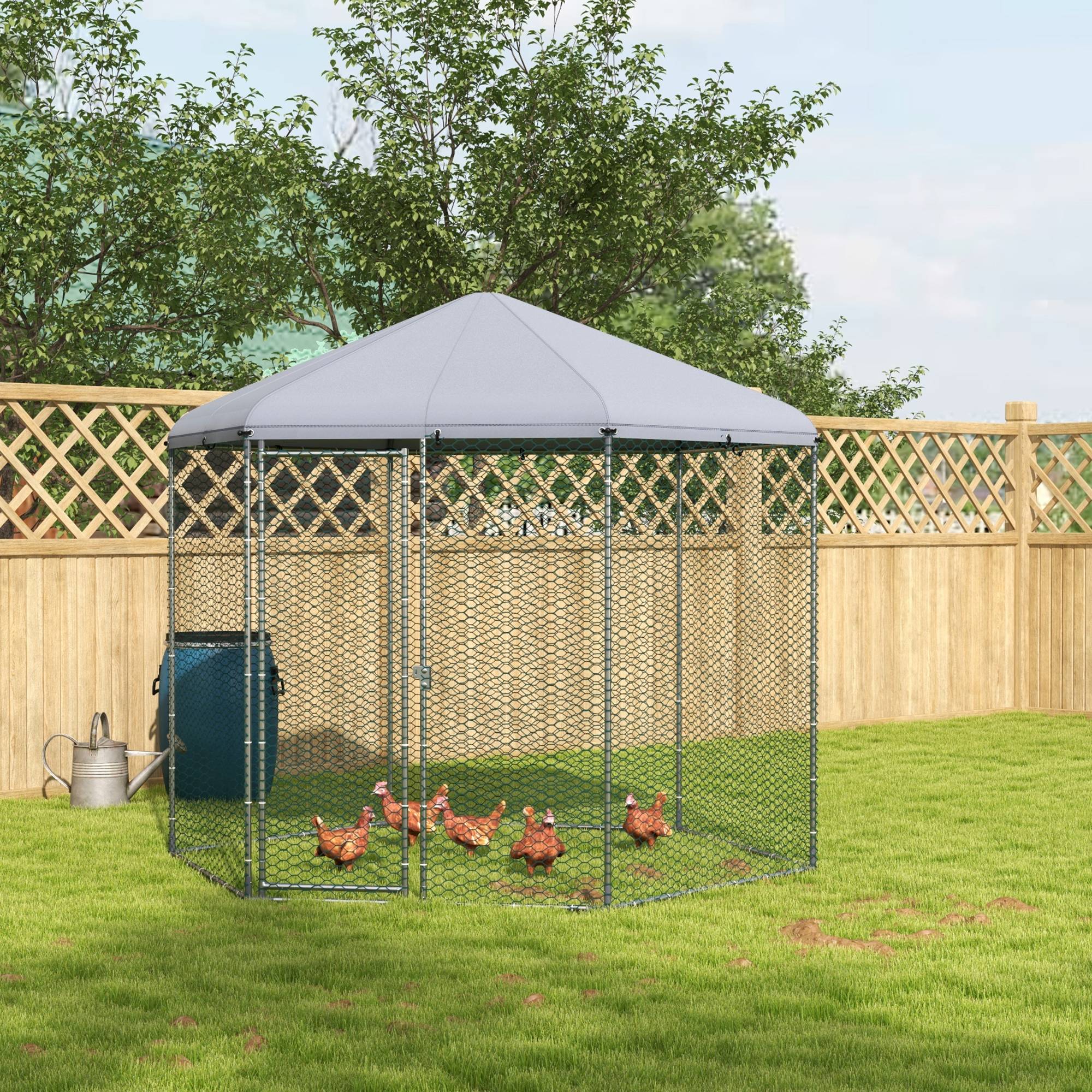 Enclos poulailler extérieur 5 m² parc grillagé dim. 2,8L x 2,45l x 2,46H - espace couvert - 5/8 poules - Image 4