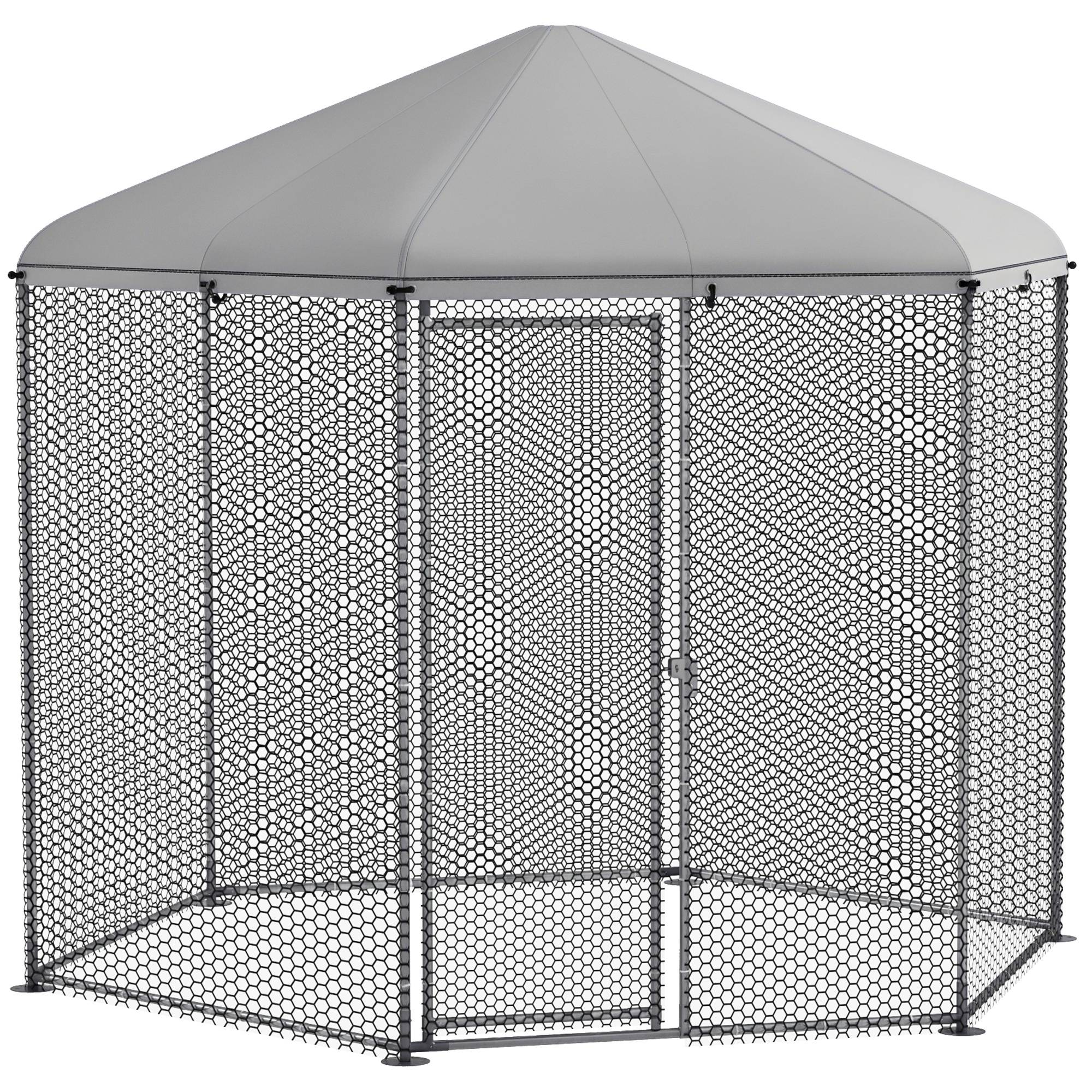 Enclos poulailler extérieur 5 m² parc grillagé dim. 2,8L x 2,45l x 2,46H - espace couvert - 5/8 poules - Image 1