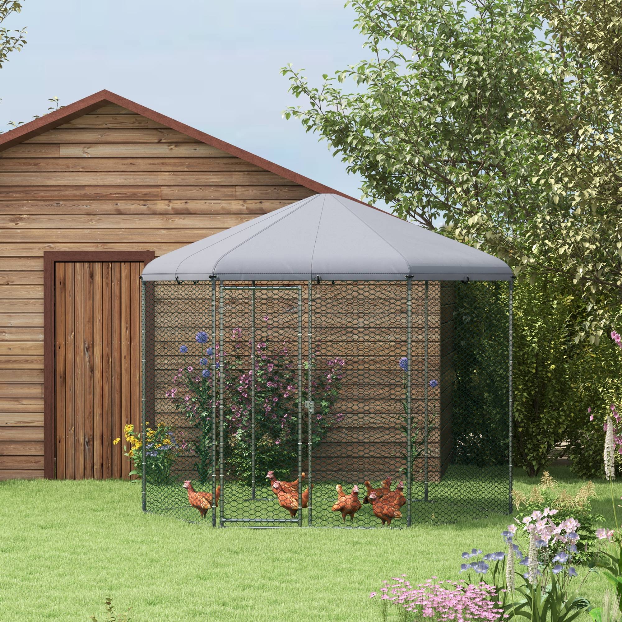 Enclos poulailler extérieur 5 m² parc grillagé dim. 2,8L x 2,45l x 2,46H - espace couvert - 5/8 poules - Image 3