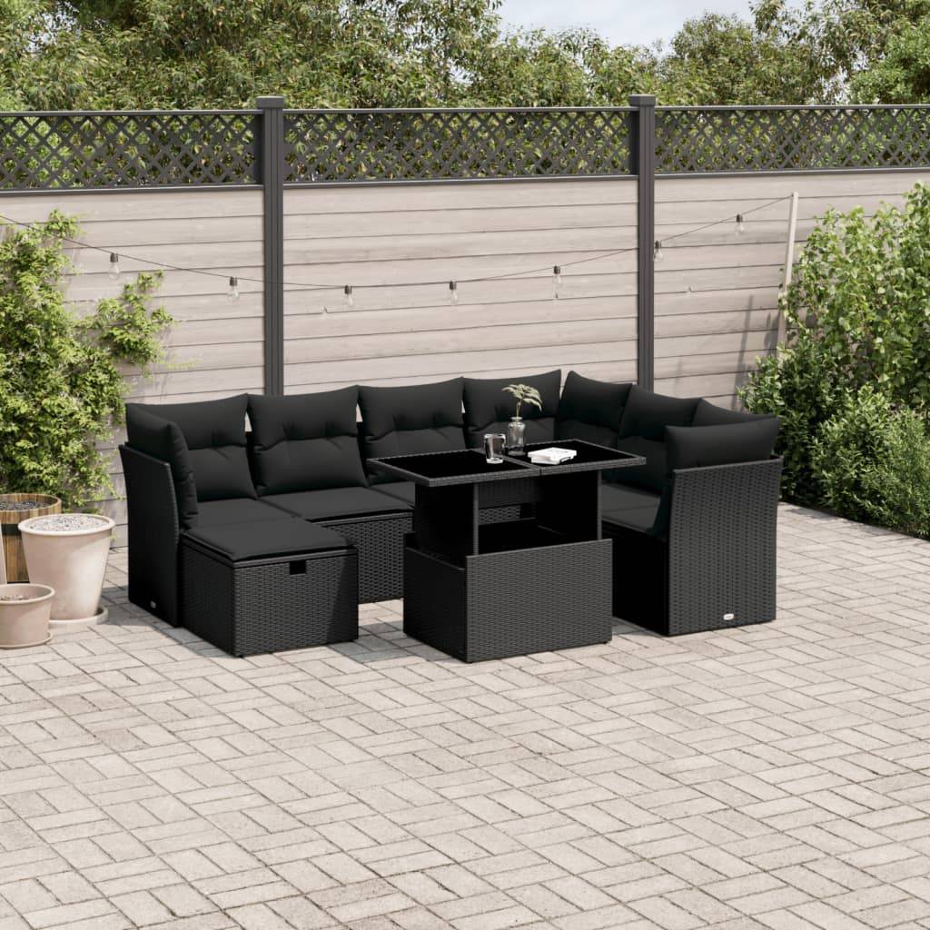 Vidaxl - Salon de jardin 8 pcs avec coussins noir résine tressée vidaXL 3274675 - Image 1