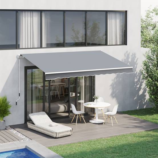 Store Banne Manuel Rétractable 395 x 245 cm avec Manivelle, Angle 45°–85°, Aluminium et Polyester 280 g/m², Protection UV, Gris - Image 3