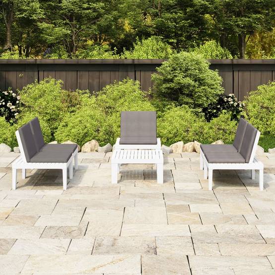 Salon de jardin 5 places en Plastique avec Coussins pour Extérieur Blanc – ComfortXL Outdoor Living - Image 1