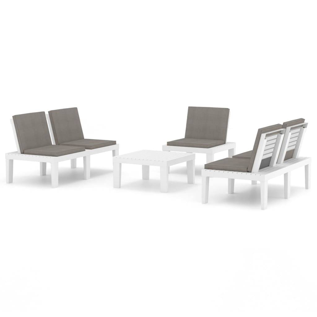 Salon de jardin 5 places en Plastique avec Coussins pour Extérieur Blanc – ComfortXL Outdoor Living - Image 2