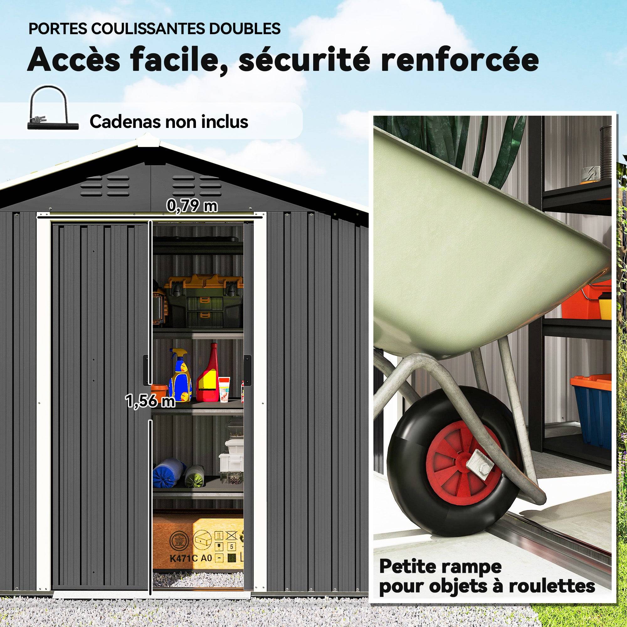 Helloshop26 - Abri de jardin rangement extérieur 194 x 107 x 191 cm double porte coulissante ventilé moderne design en acier gris foncé - Image 4