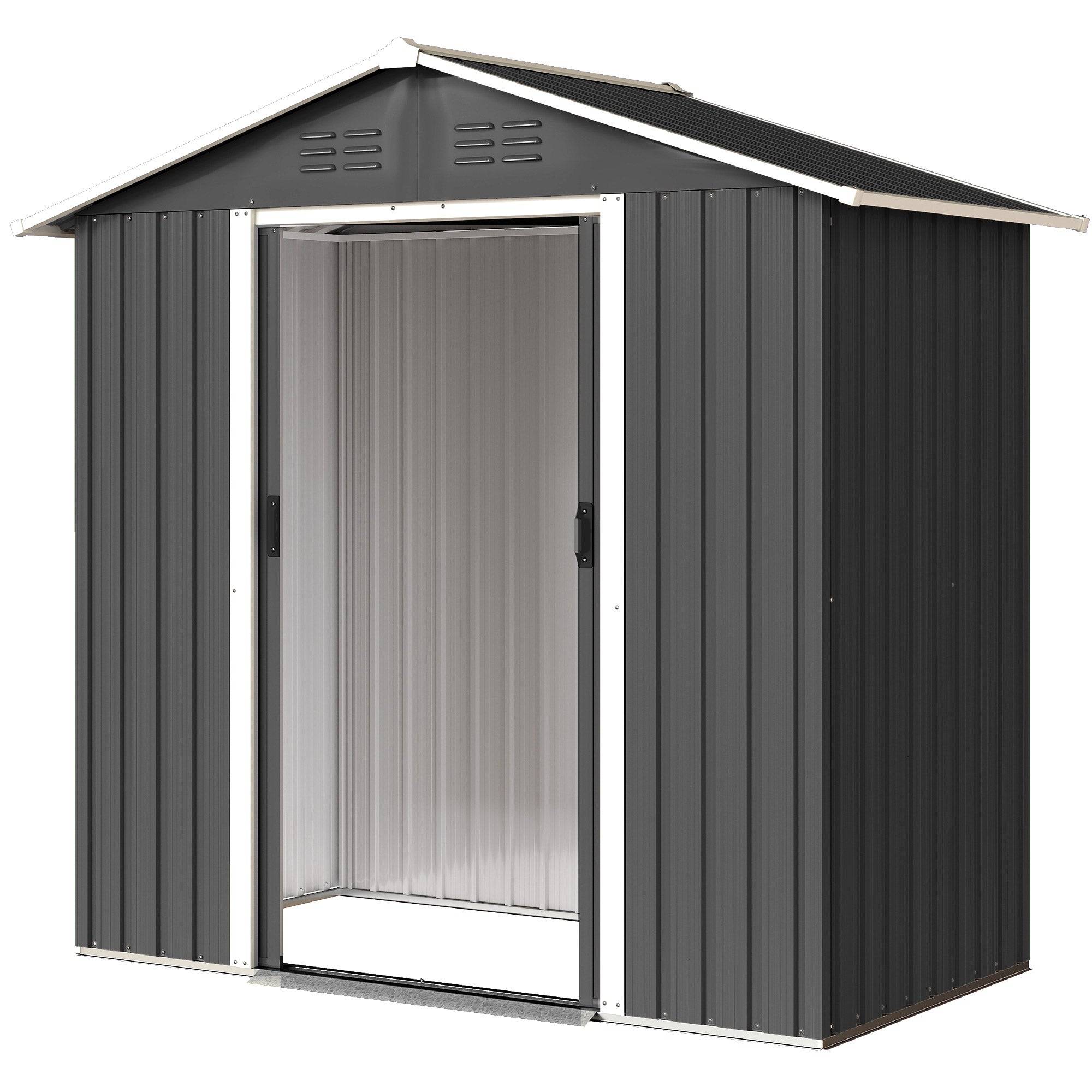 Helloshop26 - Abri de jardin rangement extérieur 194 x 107 x 191 cm double porte coulissante ventilé moderne design en acier gris foncé - Image 1