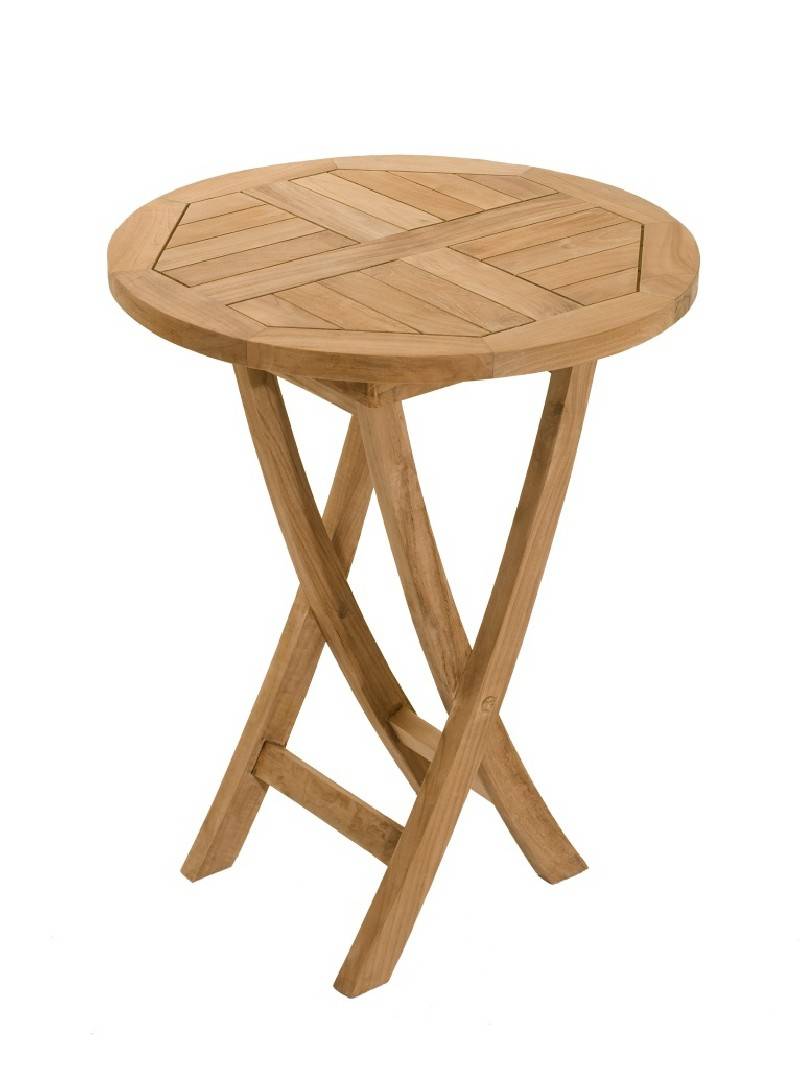 FUN - Table de jardin 2 personnes, ronde pliante 60x60cm en bois Teck