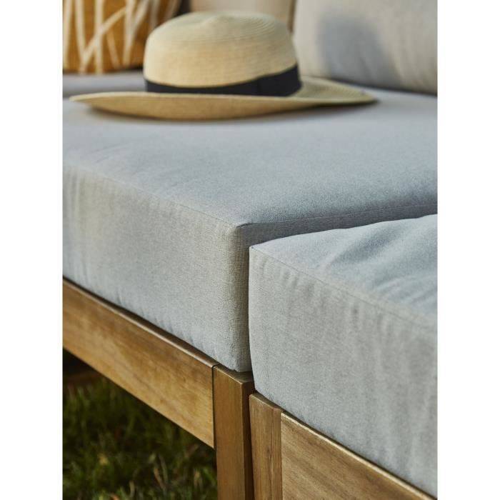 Salon d’angle d’extérieur modulaire Levata pour 6, acacia FSC, table convertible en ottoman, coussins gris lin - BOCARNEA - Image 7