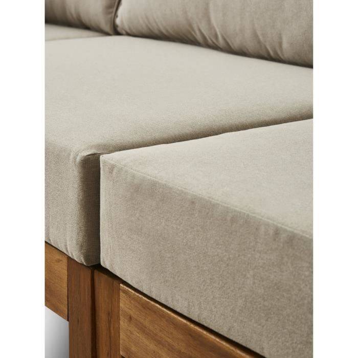 Salon d’angle d’extérieur modulaire Levata pour 6, acacia FSC, table convertible en ottoman, coussins gris lin - BOCARNEA - Image 5