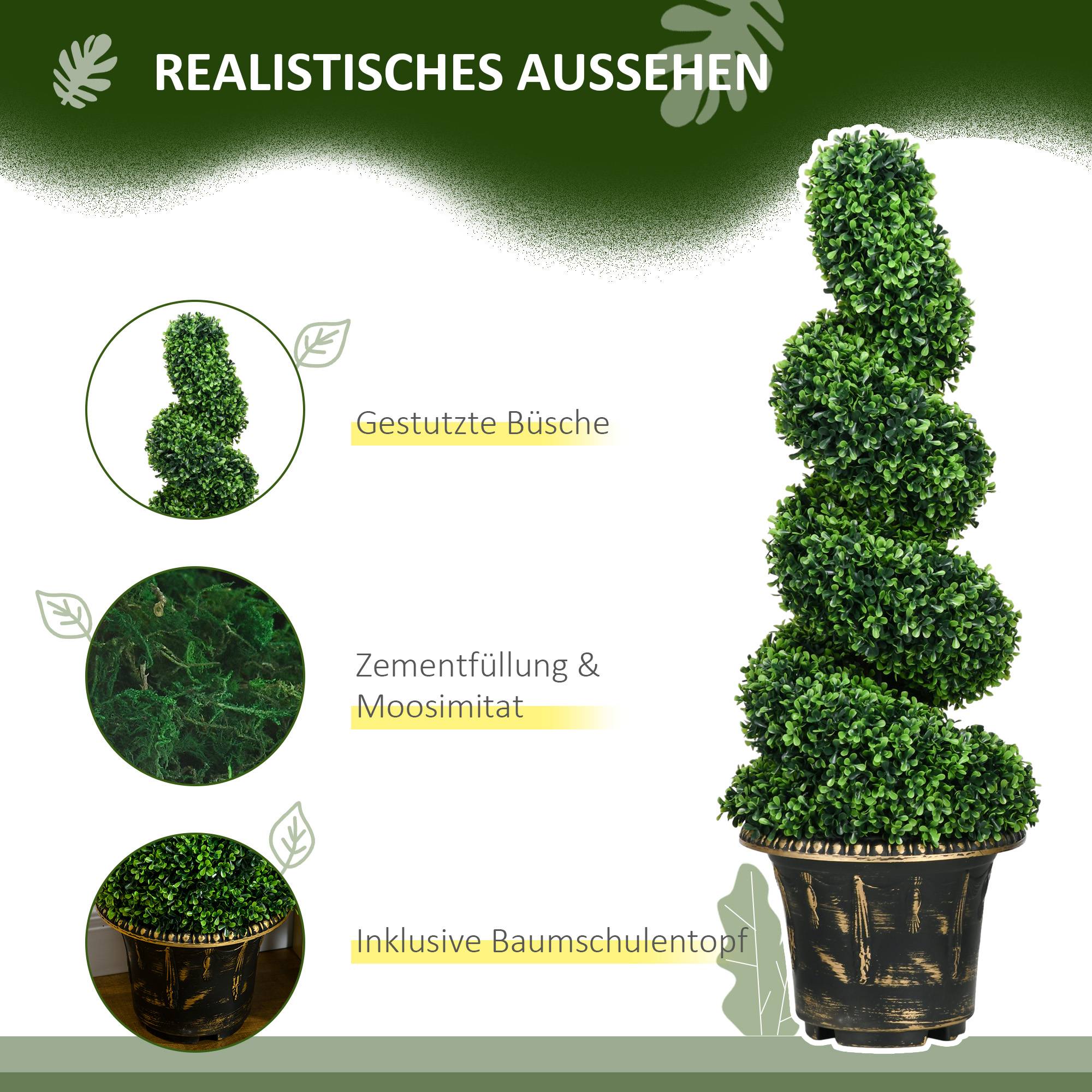 Sans Marque - Buis en spirale, lot 2 plantes artificielles, avec pot, 90 cm, vert - Image 7