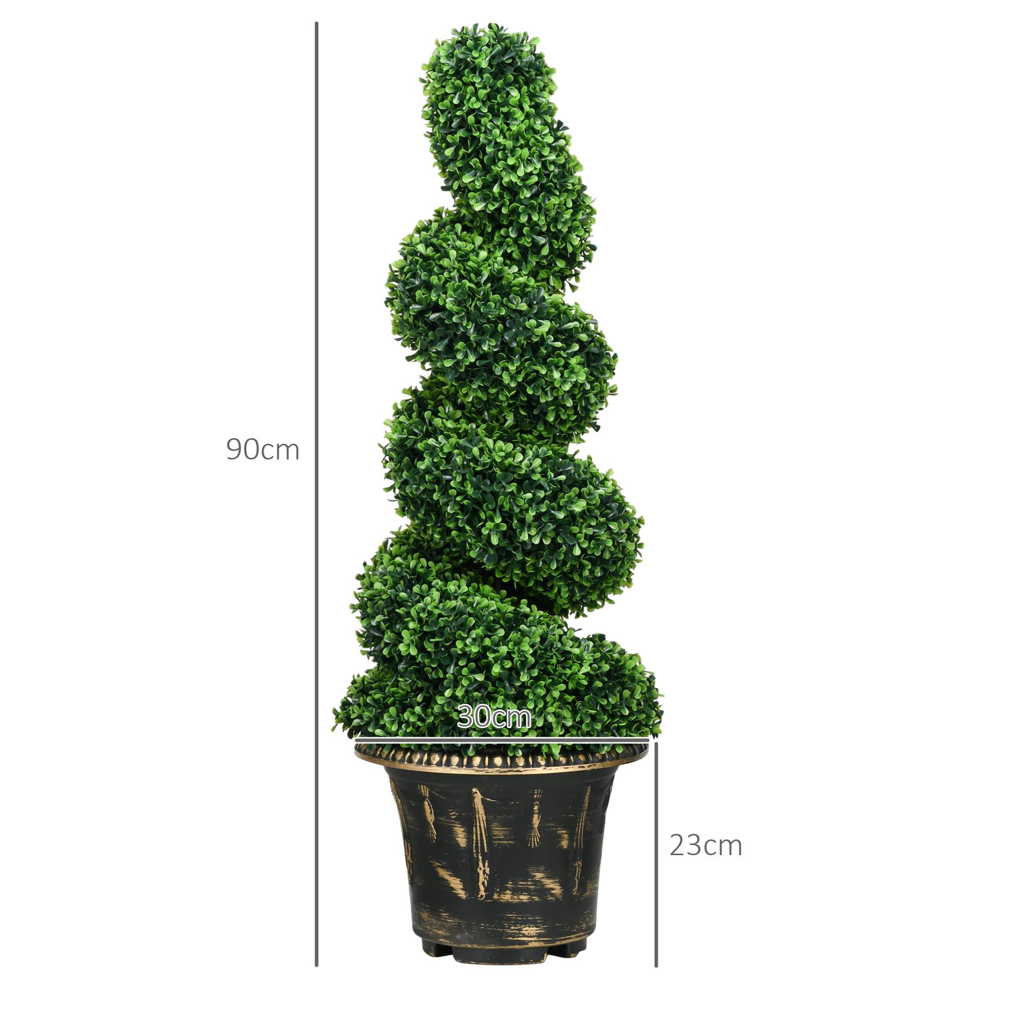 Sans Marque - Buis en spirale, lot 2 plantes artificielles, avec pot, 90 cm, vert - Image 5