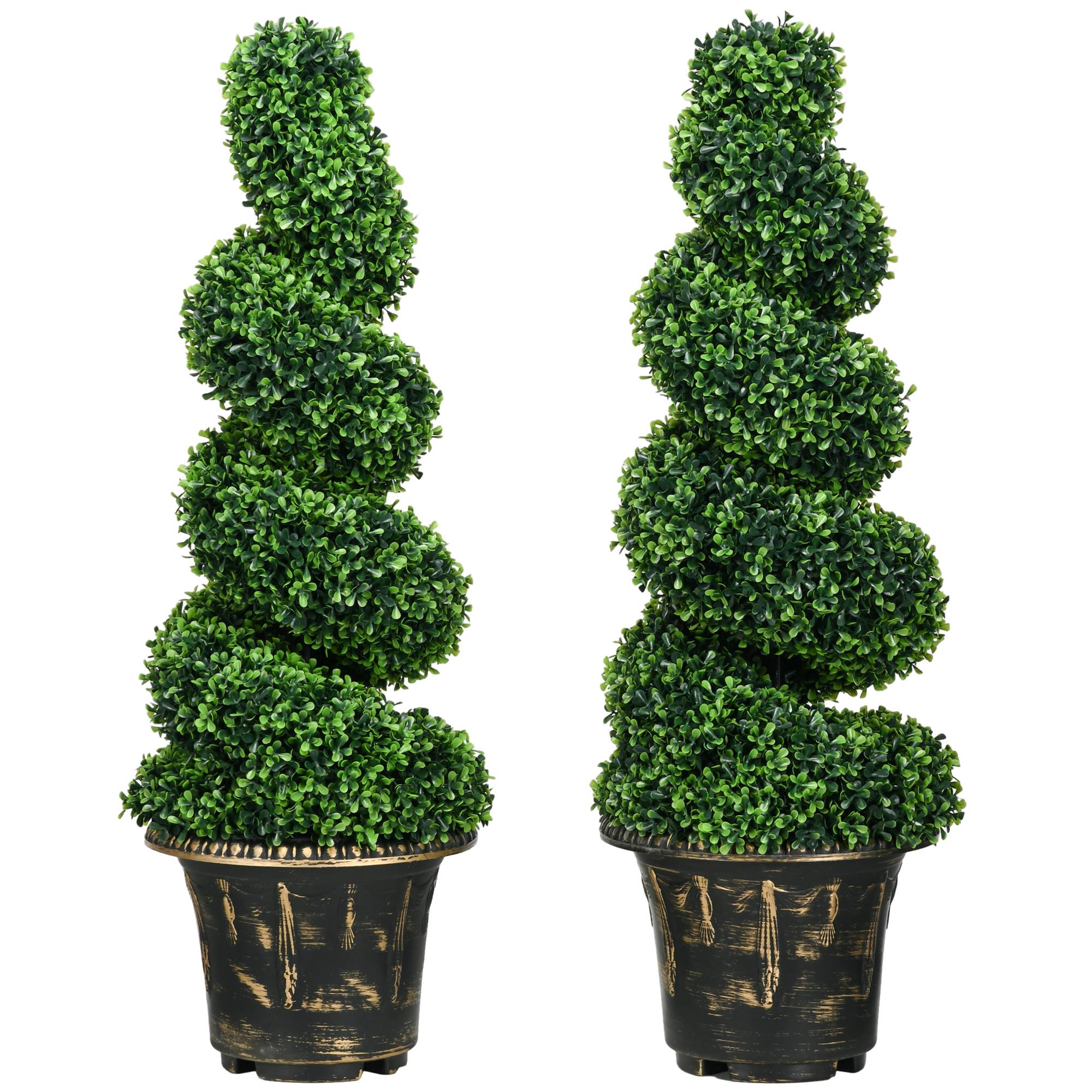 Sans Marque - Buis en spirale, lot 2 plantes artificielles, avec pot, 90 cm, vert - Image 2