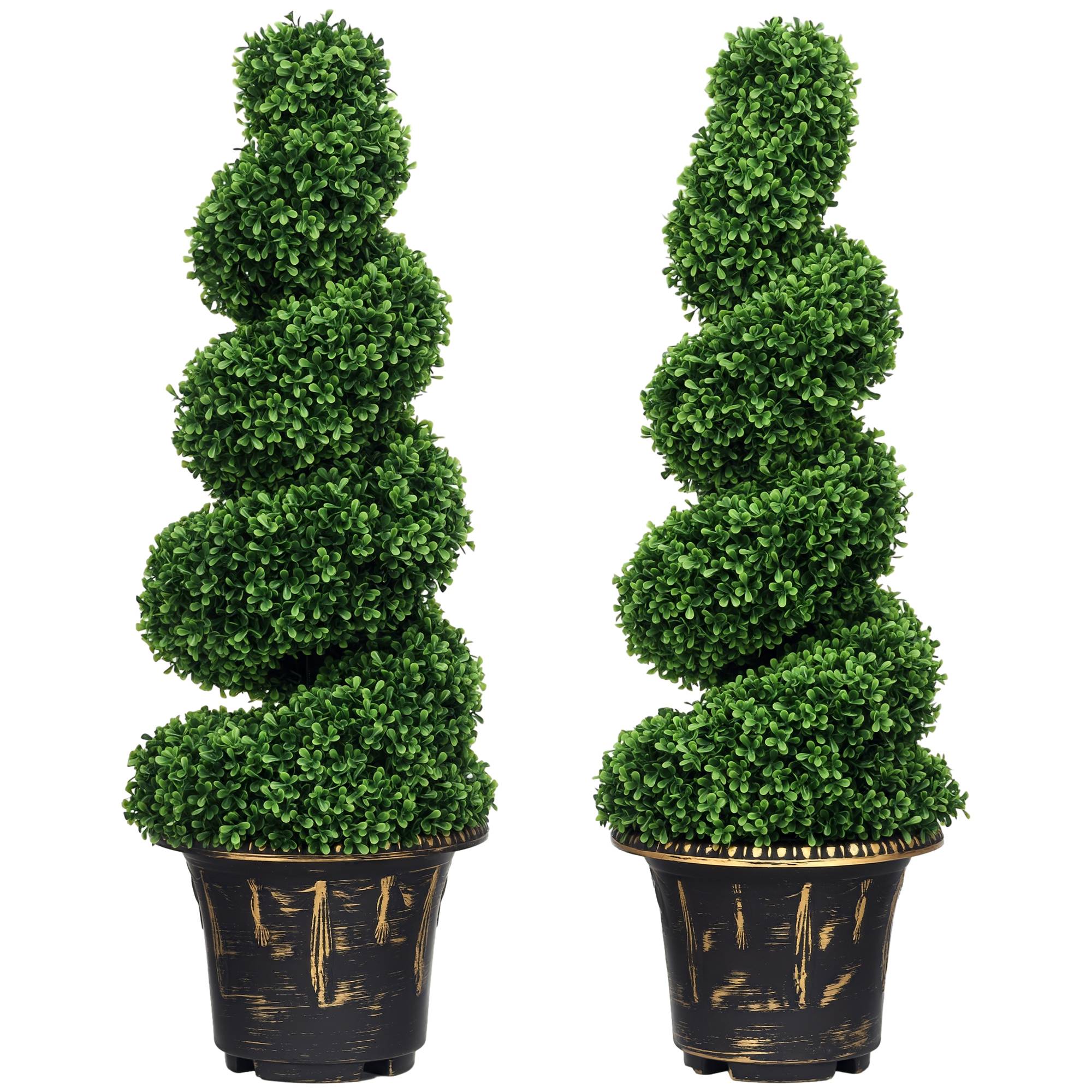 Sans Marque - Buis en spirale, lot 2 plantes artificielles, avec pot, 90 cm, vert - Image 1