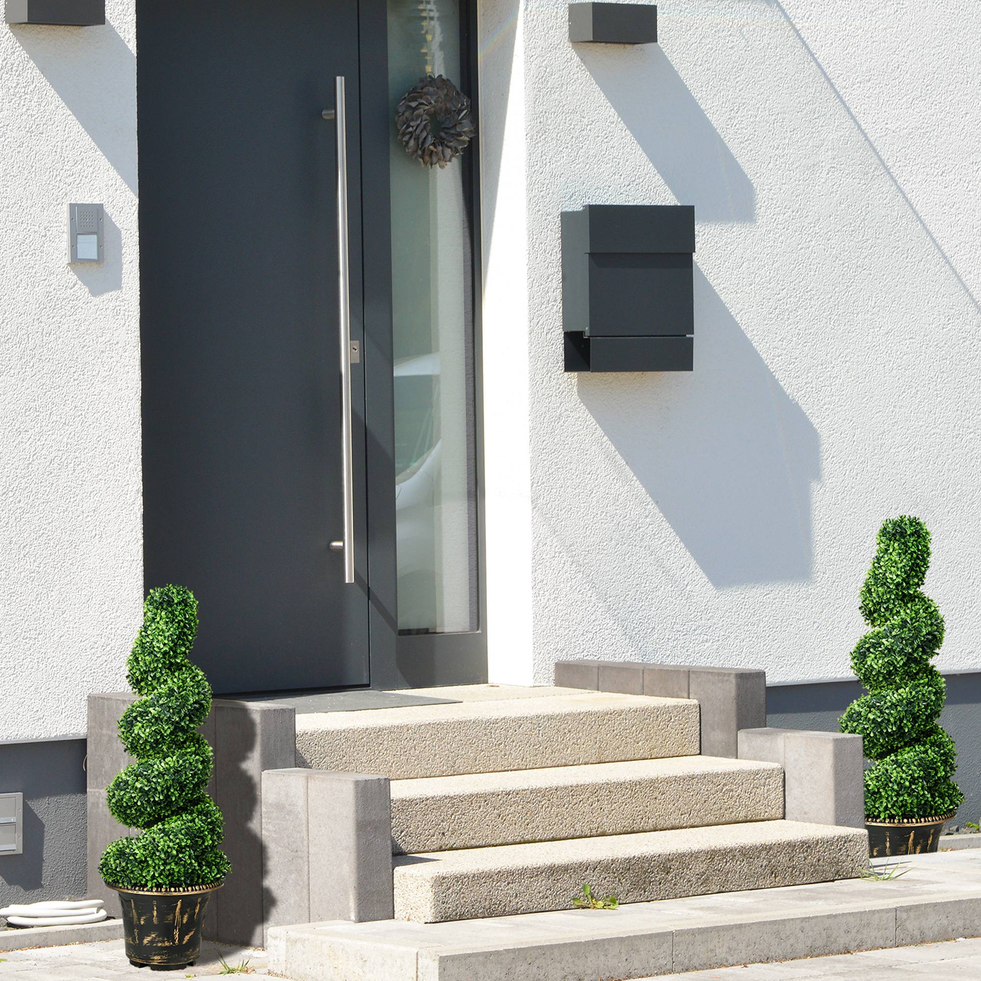 Sans Marque - Buis en spirale, lot 2 plantes artificielles, avec pot, 90 cm, vert - Image 3