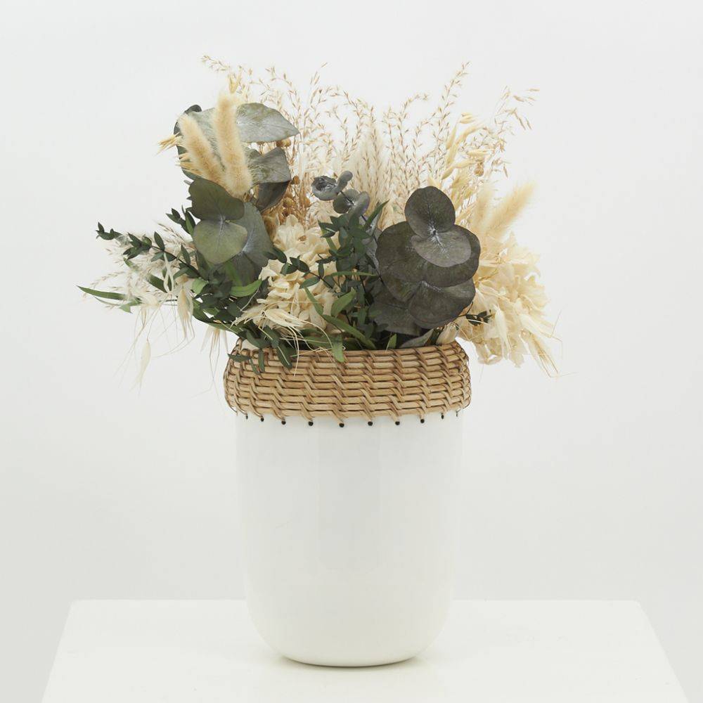 Aubry Gaspard - Vase en métal blanc et rotin Petit modèle - Image 2