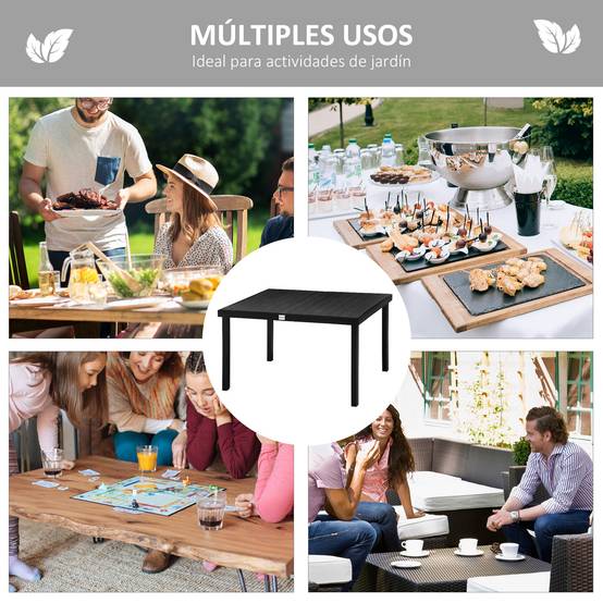 Table de jardin rectangulaire pour 6 personnes, table à manger extérieure 140x90x74 cm, plateau lattes, structure aluminium noir - Image 8