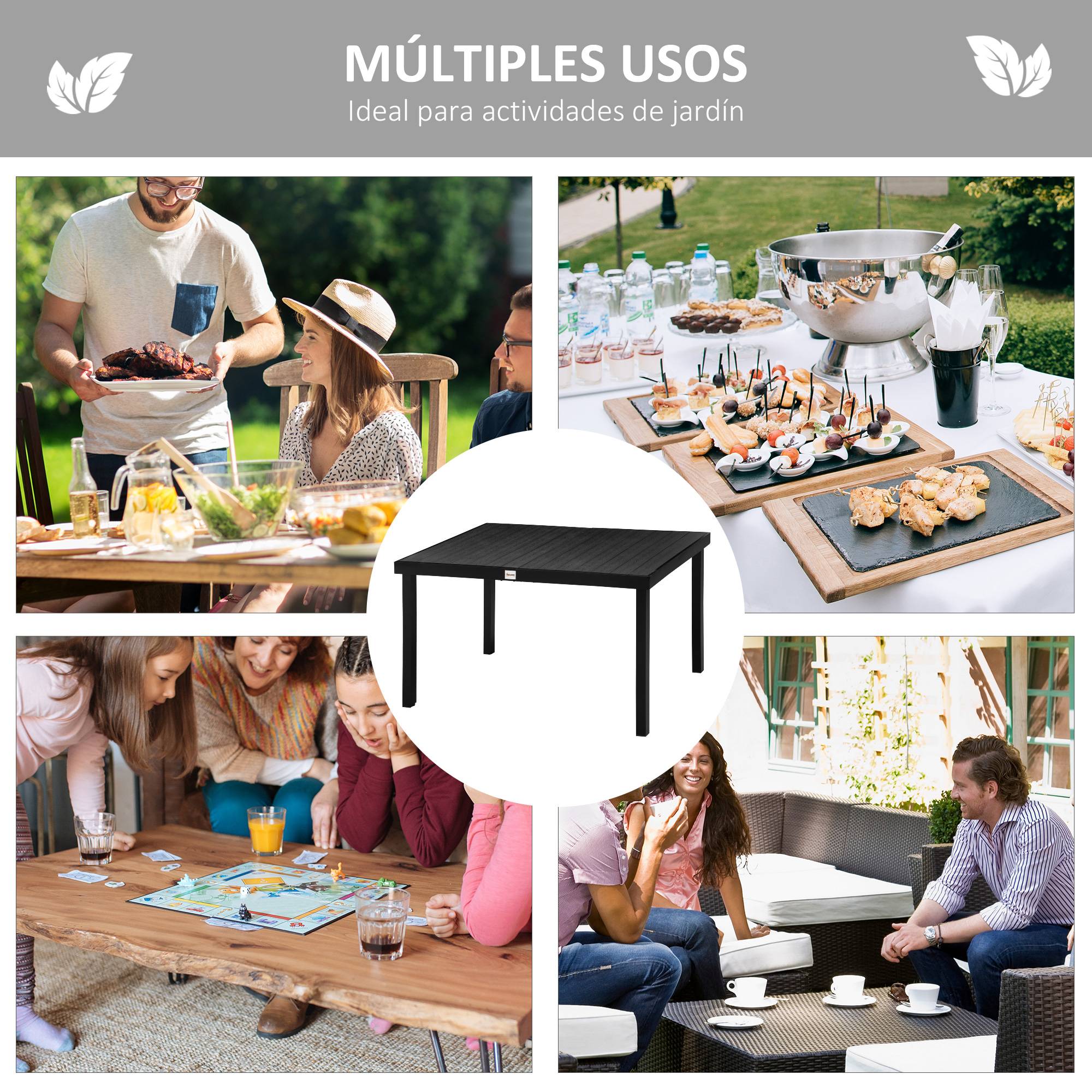 Table de jardin rectangulaire pour 6 personnes, table à manger extérieure 140x90x74 cm, plateau lattes, structure aluminium noir - Image 8