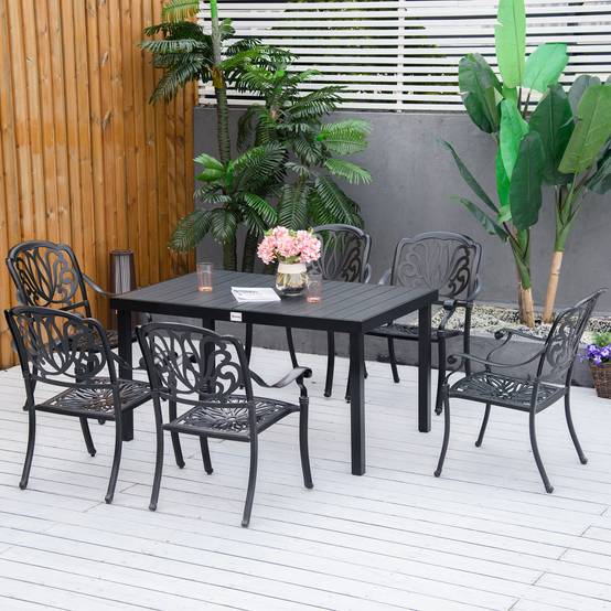Table de jardin rectangulaire pour 6 personnes, table à manger extérieure 140x90x74 cm, plateau lattes, structure aluminium noir - Image 9