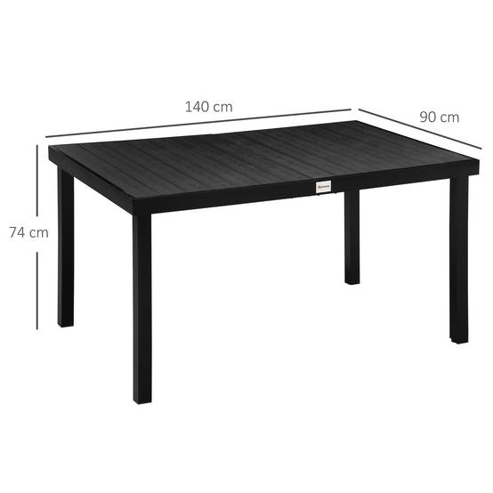 Table de jardin rectangulaire pour 6 personnes, table à manger extérieure 140x90x74 cm, plateau lattes, structure aluminium noir - Image 5