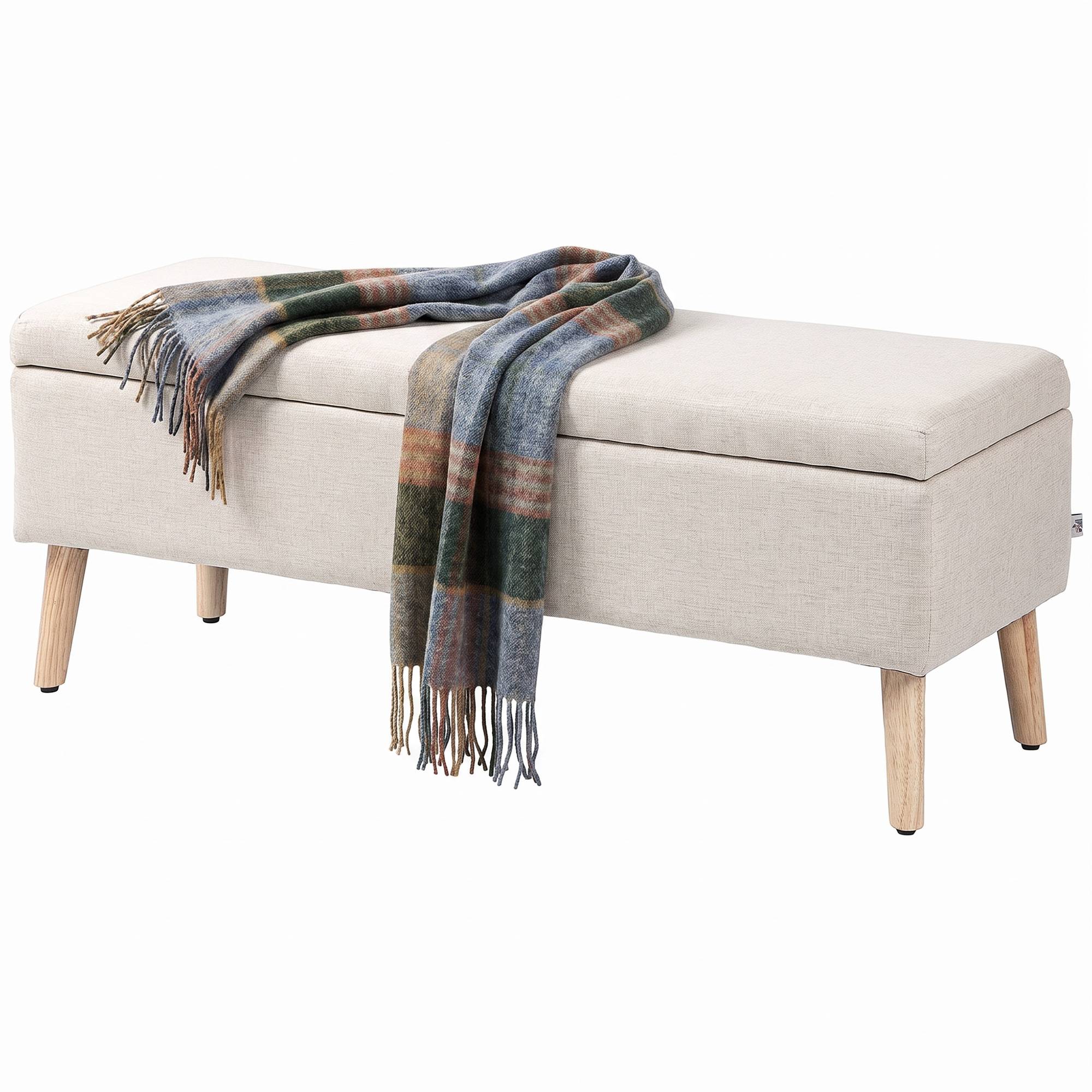 Banc coffre rangement rembourré aspect lin pour chambre à coucher, entrée, salon, charge 220 Kg, 110 x 39 x 45 cm, beige - Image 2