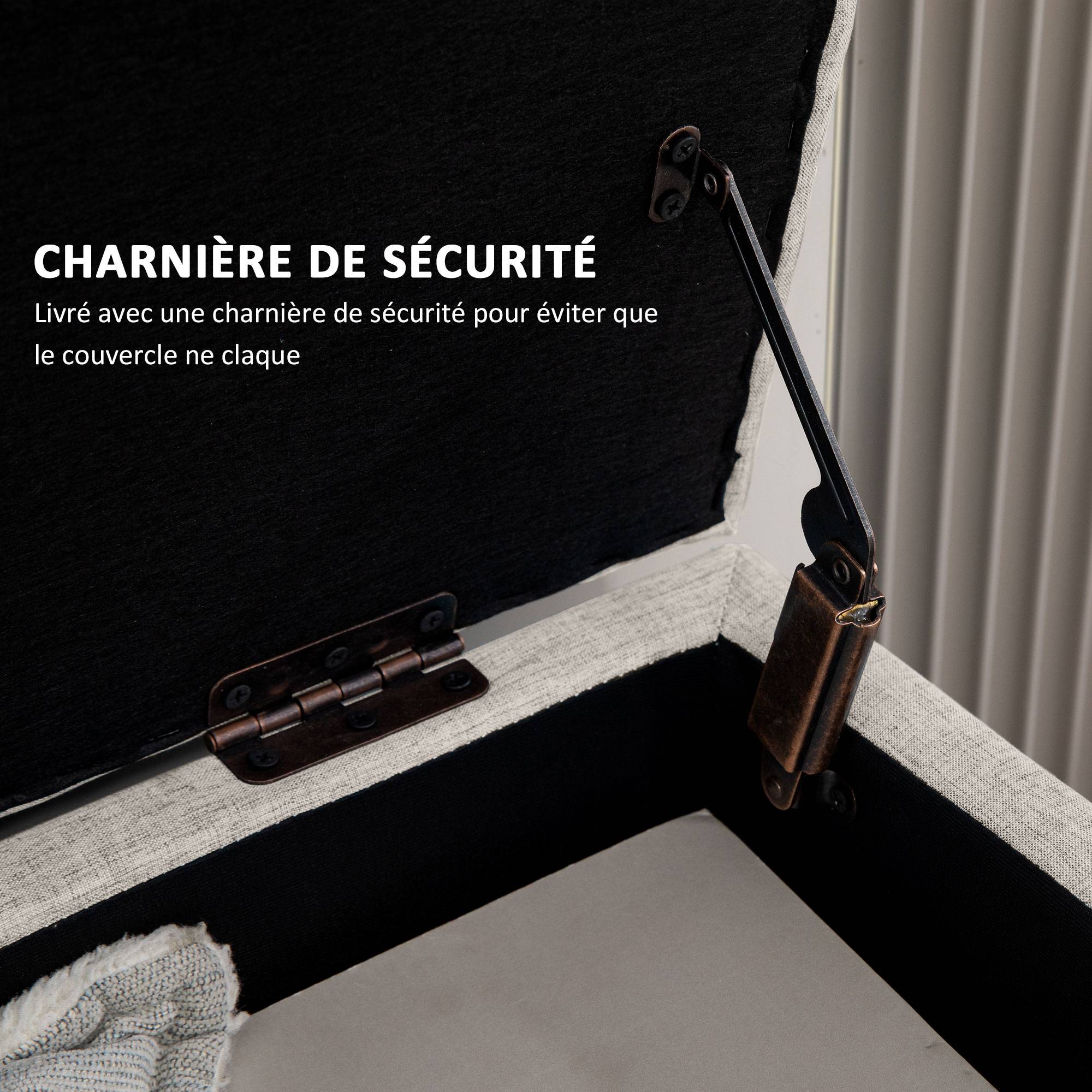 Banc coffre rangement rembourré aspect lin pour chambre à coucher, entrée, salon, charge 220 Kg, 110 x 39 x 45 cm, beige - Image 9