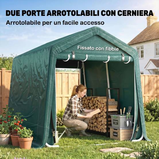 Tente de jardin extérieure 2,4x2x2 m remise extérieure 2 portes zip imperméable anti-UV verte - Image 7