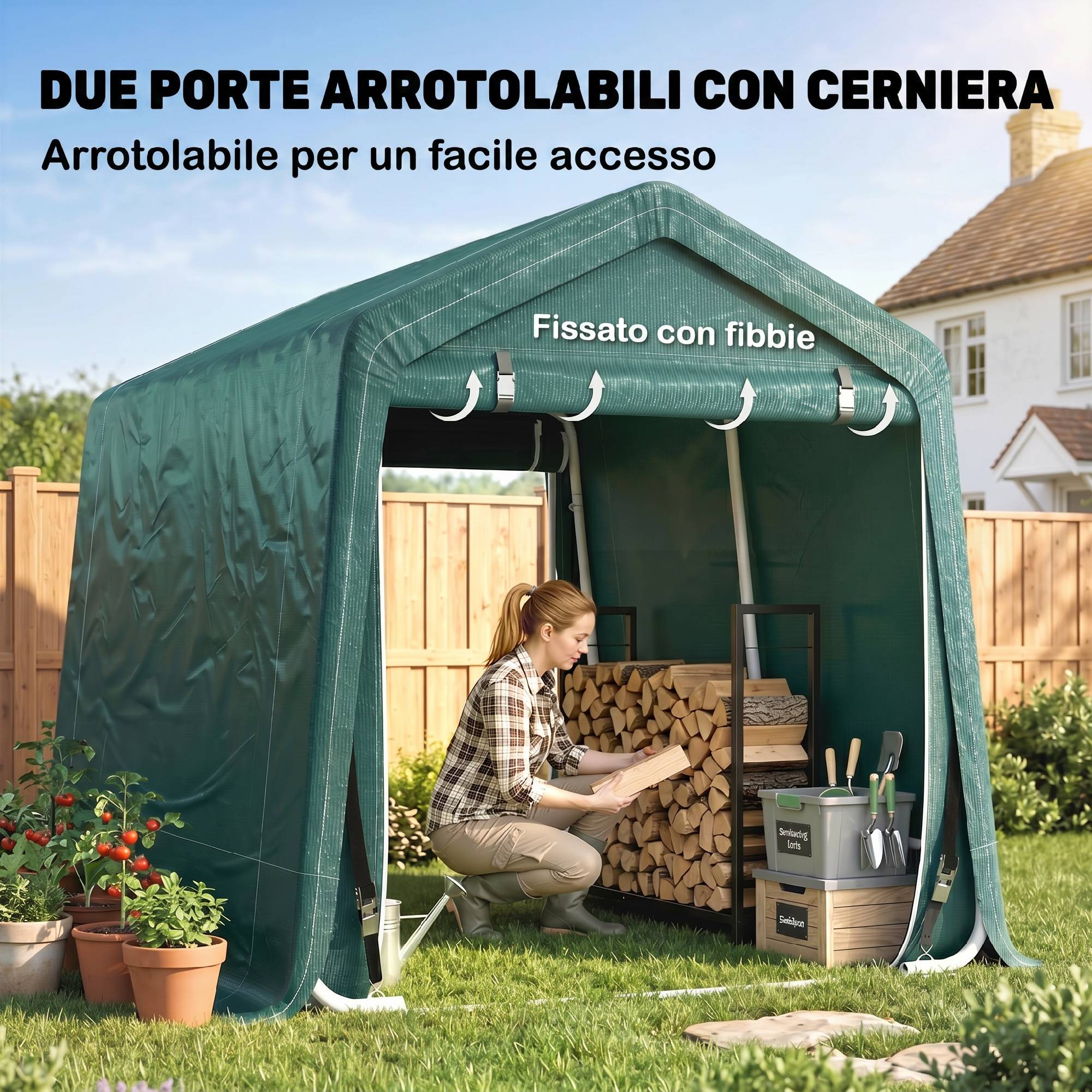 Tente de jardin extérieure 2,4x2x2 m remise extérieure 2 portes zip imperméable anti-UV verte - Image 7