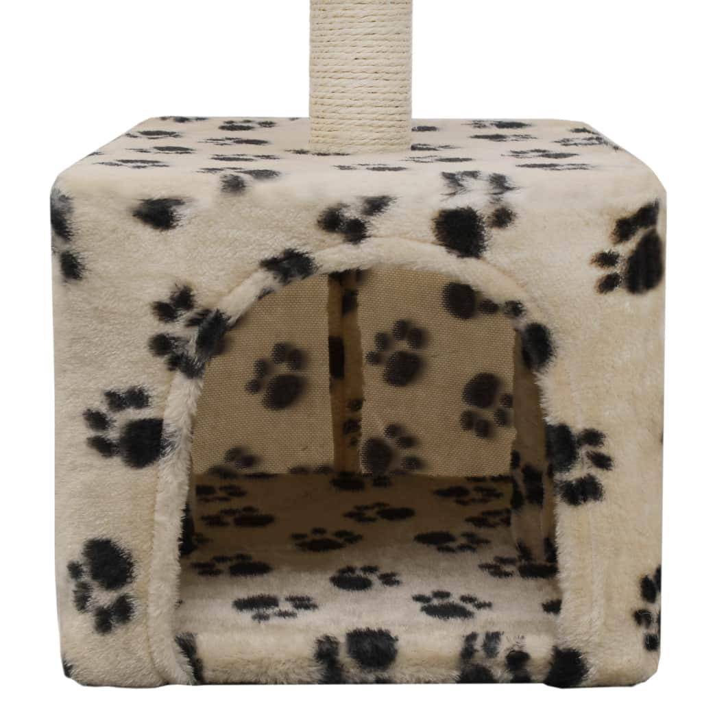 Helloshop26 - Arbre à chat griffoir grattoir niche jouet animaux peluché en sisal 55 cm beige motif de pattes - Image 4
