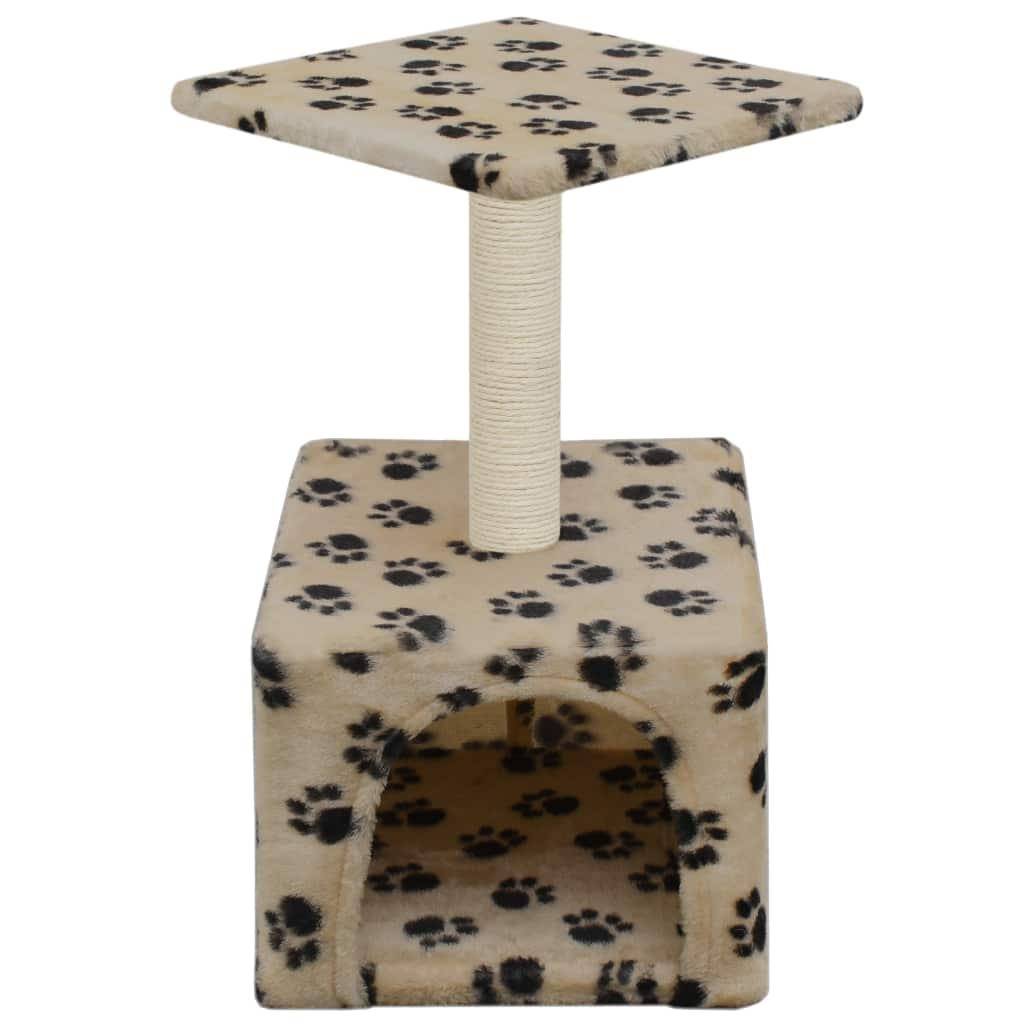 Helloshop26 - Arbre à chat griffoir grattoir niche jouet animaux peluché en sisal 55 cm beige motif de pattes - Image 2
