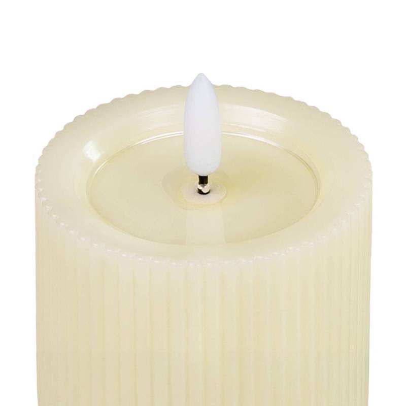 Lotti - Bougie LED extérieur IP44 cylindrique avec nervures ø7,5cm H12,5cm effet cire Ivoire blanc chaud à piles - Image 5