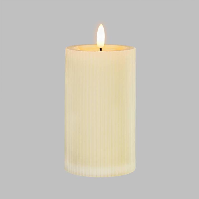 Lotti - Bougie LED extérieur IP44 cylindrique avec nervures ø7,5cm H12,5cm effet cire Ivoire blanc chaud à piles