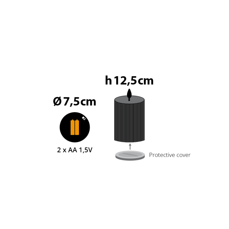 Lotti - Bougie LED extérieur IP44 cylindrique avec nervures ø7,5cm H12,5cm effet cire Ivoire blanc chaud à piles - Image 2