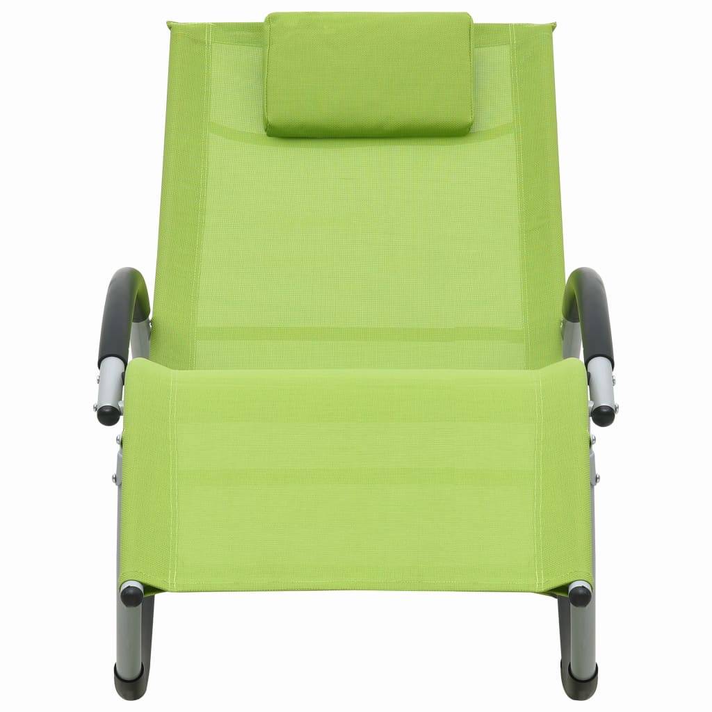 Helloshop26 - Transat chaise longue bain de soleil lit de jardin terrasse meuble d'extérieur avec oreiller vert textilène - Image 2
