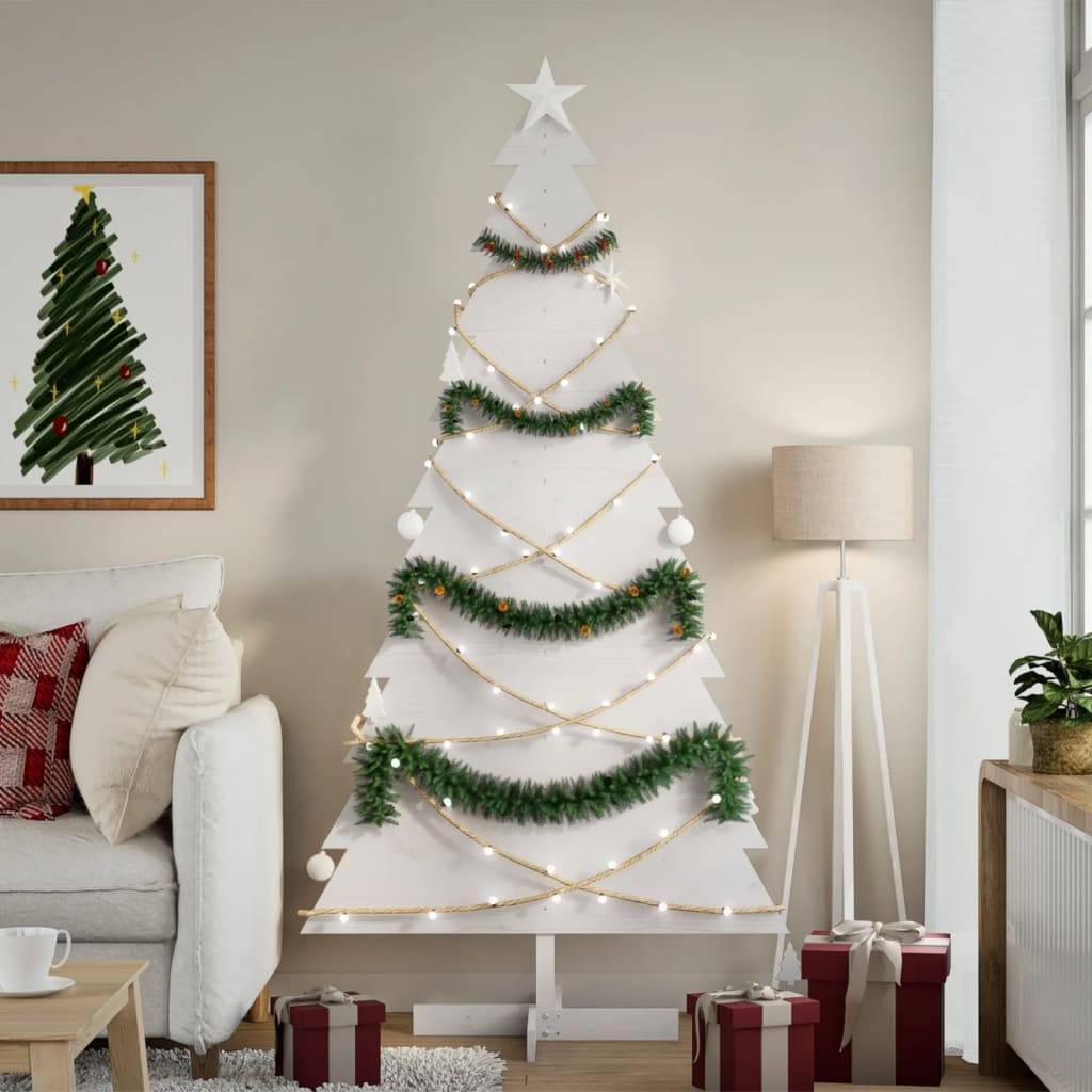 Sapin de Noël | Arbre de Noël en bois pour décoration blanc 180 cm pin massif Maison Chic - Image 2