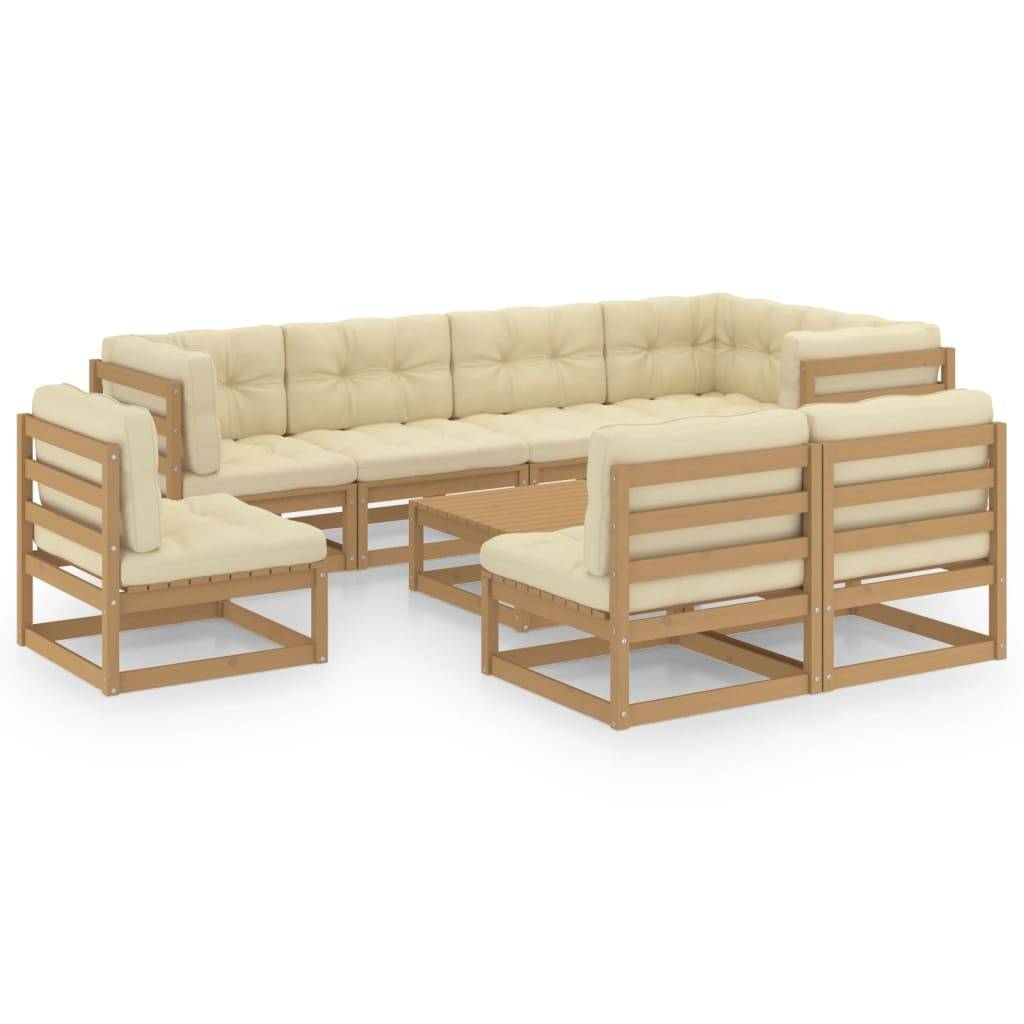 Helloshop26 - Salon de jardin meuble d'extérieur ensemble de mobilier 9 pièces avec coussins bois de pin massif - Image 1