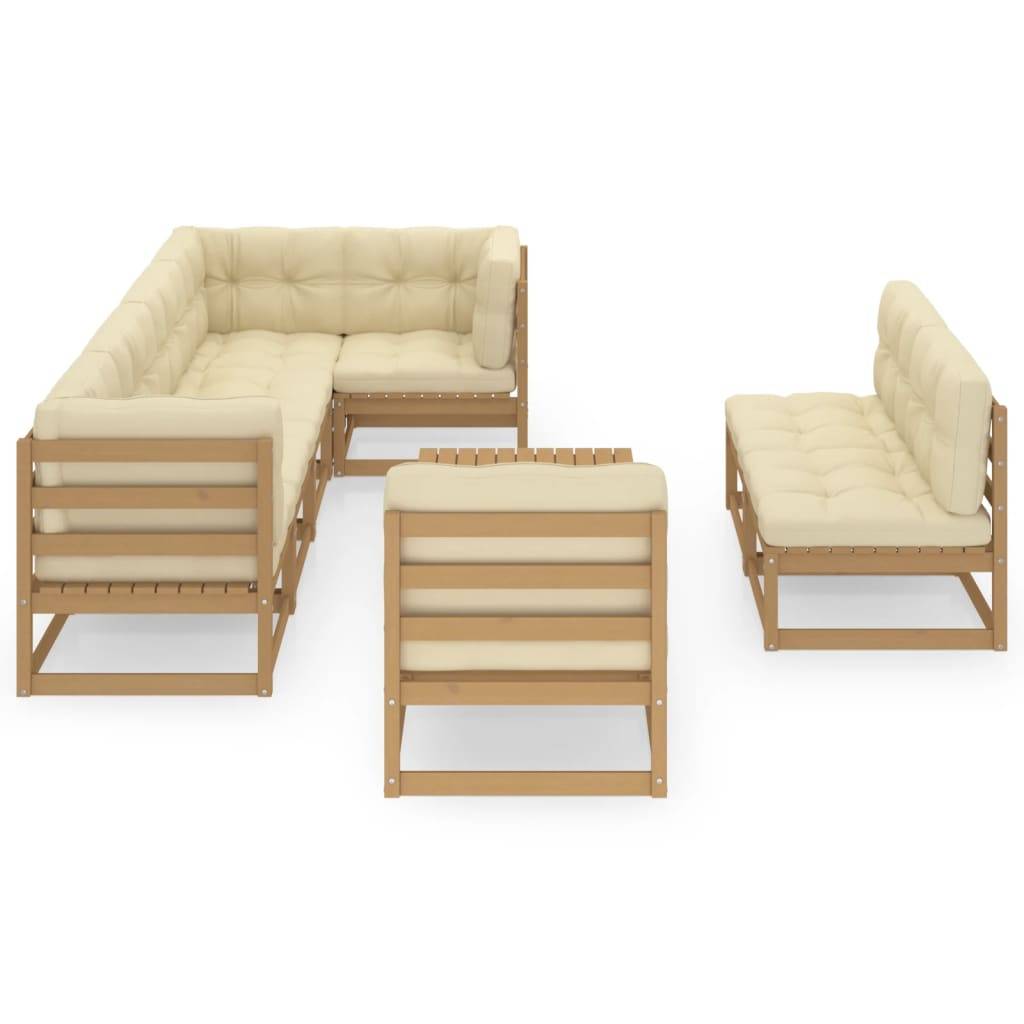 Helloshop26 - Salon de jardin meuble d'extérieur ensemble de mobilier 9 pièces avec coussins bois de pin massif - Image 2