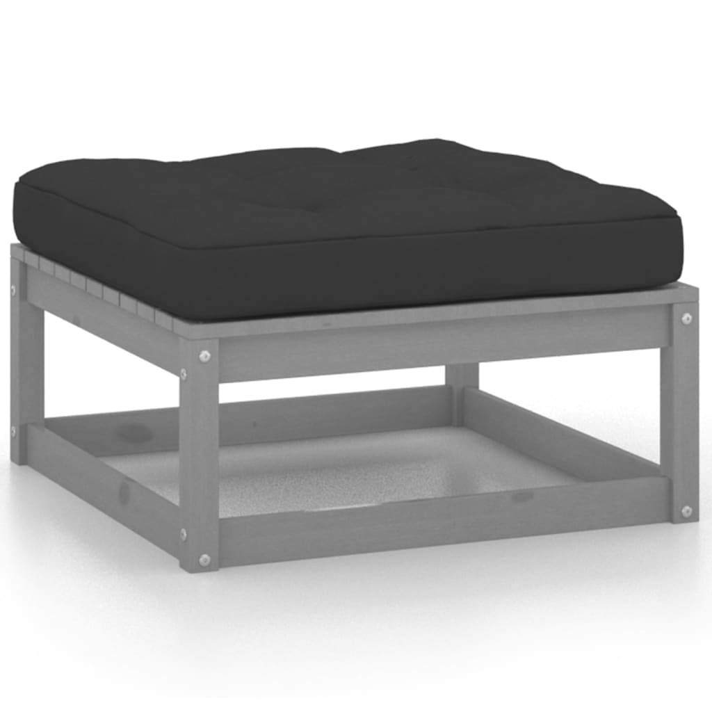 Helloshop26 - Salon de jardin meuble d'extérieur ensemble de mobilier 10 pièces avec coussins gris bois de pin massif - Image 5