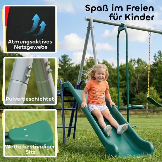 Portique 5-en-1 avec toboggan et balançoire nid, hauteur ajustable, 382×196×203 cm, multicolore, grande aire de jeu - Image 7