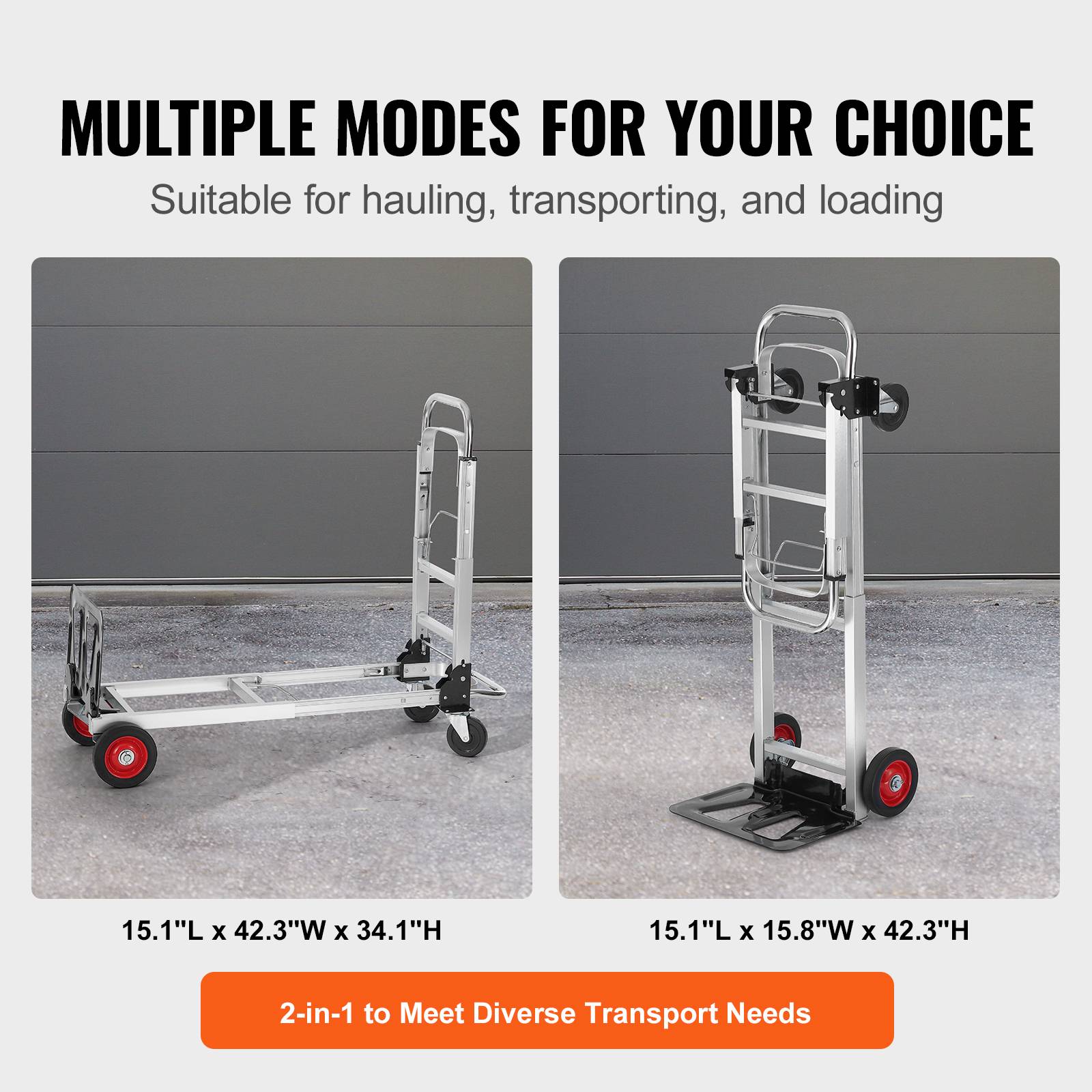 VEVOR Diable pliant aluminium 2-en-1, charge 181 kg, convertible chariot plate-forme, roues caoutchouc. - Image 5