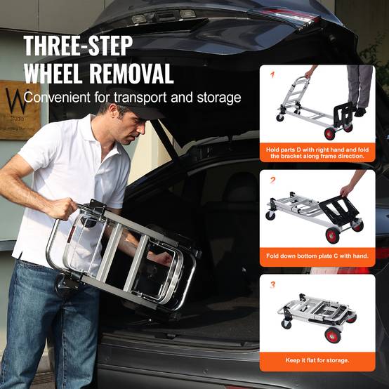 VEVOR Diable pliant aluminium 2-en-1, charge 181 kg, convertible chariot plate-forme, roues caoutchouc. - Image 6