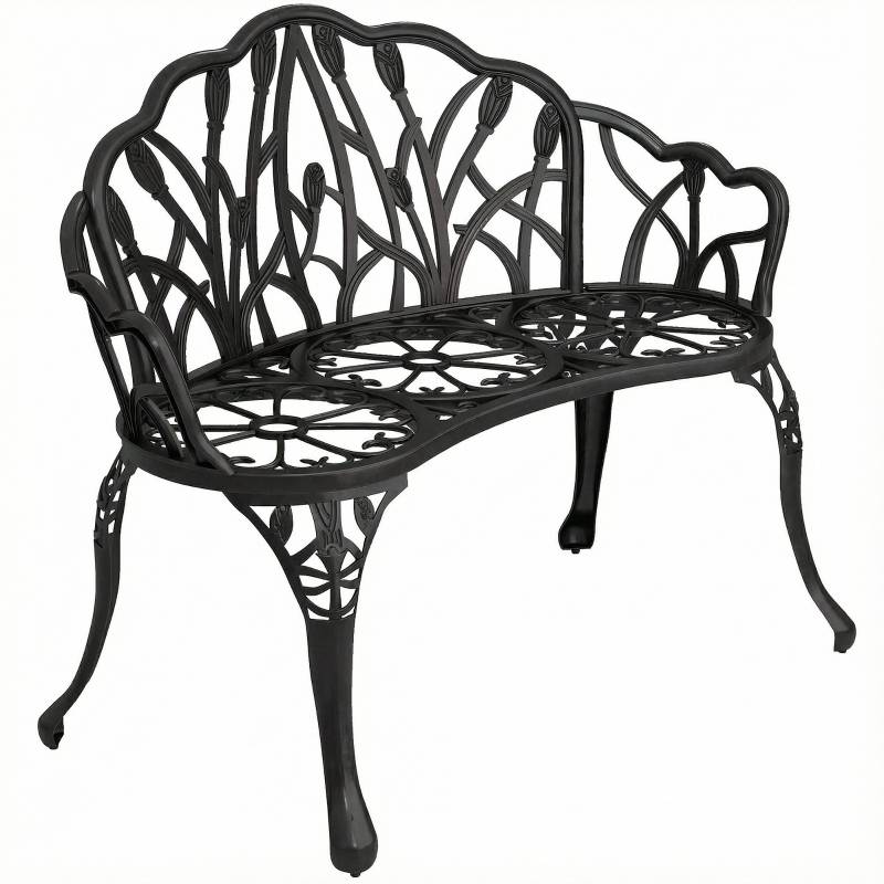 ComfortXL - Banc de jardin 2 places fonte aluminium terrasse extérieur motif tulipe anti-rouille 99cm noir - ComfortXL Outdoor Living - Image 1