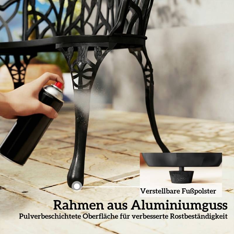 ComfortXL - Banc de jardin 2 places fonte aluminium terrasse extérieur motif tulipe anti-rouille 99cm noir - ComfortXL Outdoor Living - Image 4