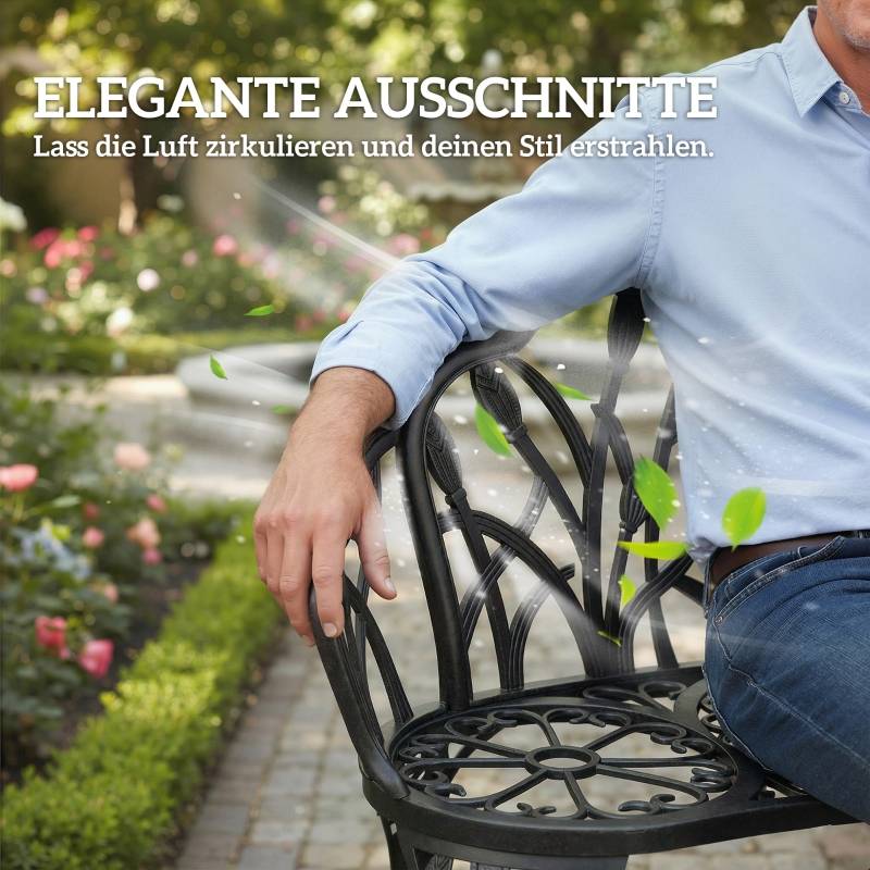 ComfortXL - Banc de jardin 2 places fonte aluminium terrasse extérieur motif tulipe anti-rouille 99cm noir - ComfortXL Outdoor Living - Image 6