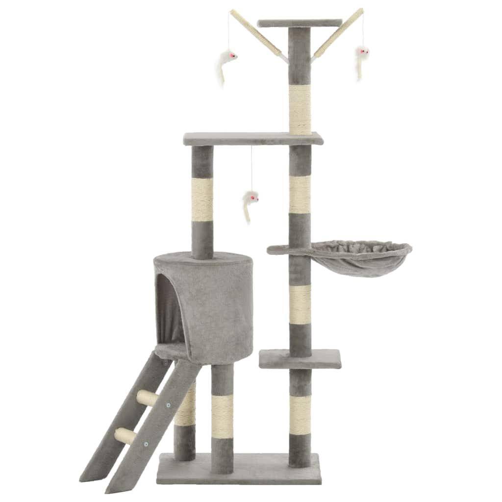 Helloshop26 - Arbre à chat griffoir grattoir niche jouet animaux peluché en sisal 138 cm gris - Image 2