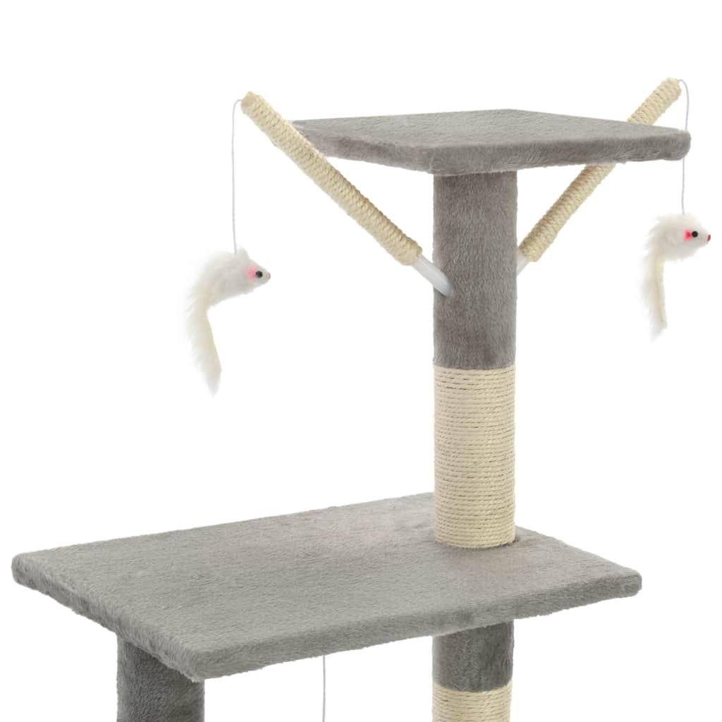Helloshop26 - Arbre à chat griffoir grattoir niche jouet animaux peluché en sisal 138 cm gris - Image 5