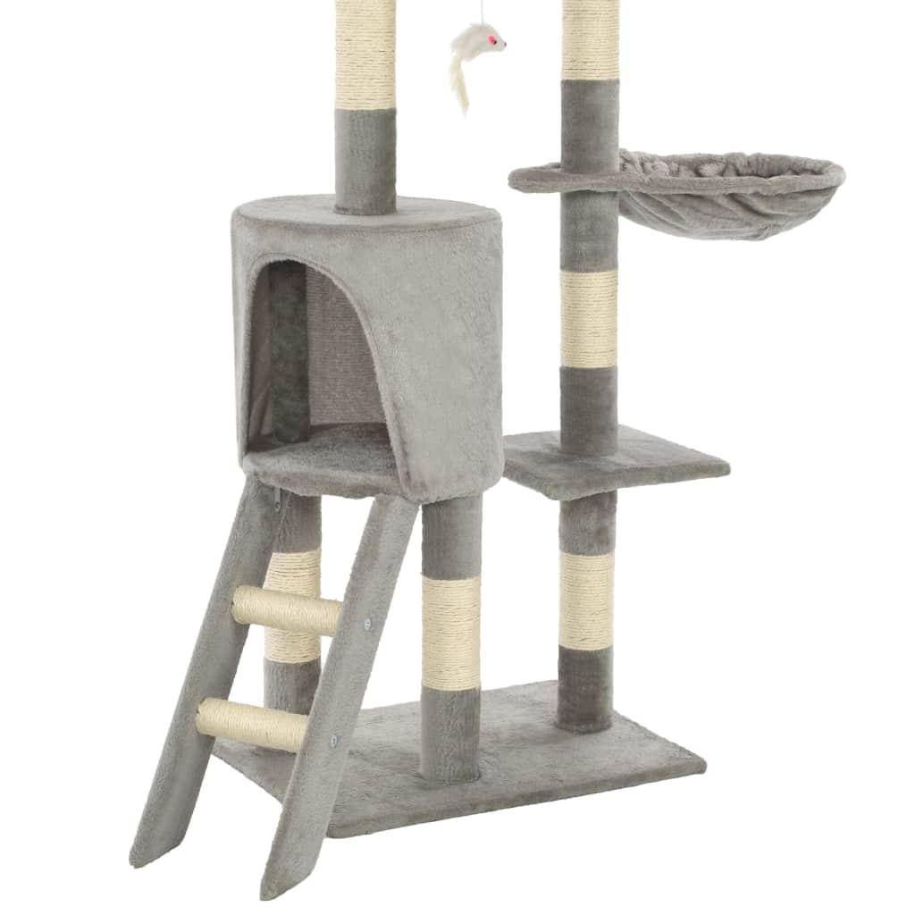 Helloshop26 - Arbre à chat griffoir grattoir niche jouet animaux peluché en sisal 138 cm gris - Image 7